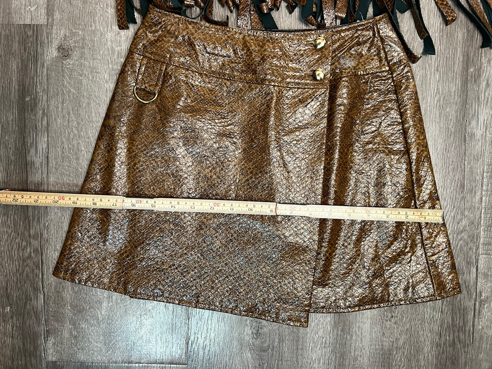 Vintage 60s Snake Leather Fringe Set Mini Skirt Cropped Top GOGO Goth Mod RARE