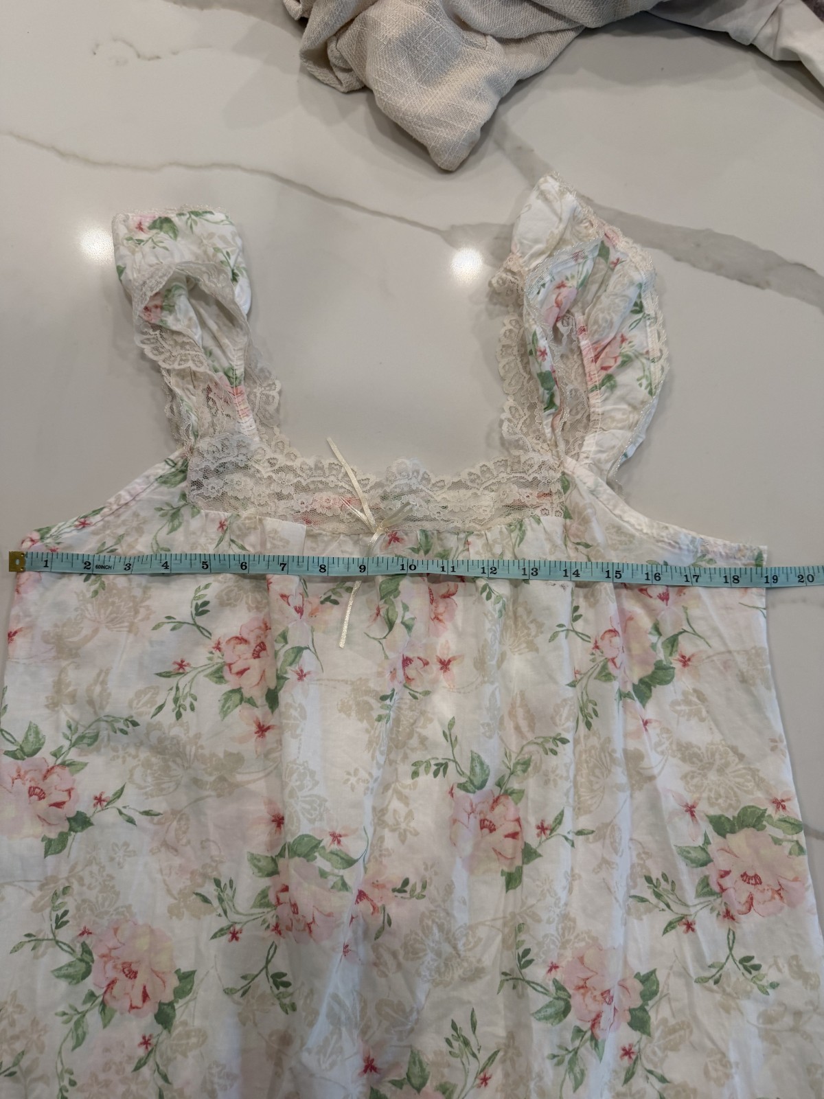 Vintage Laura Ashley Cotton Floral Nightgown Medium Pink Roses Lace Trim