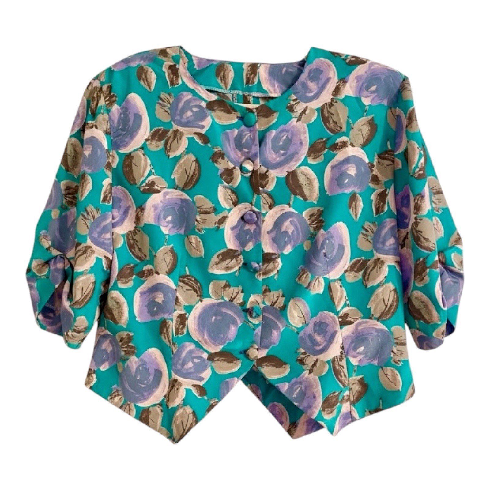 Vintage 60’s Floral Cropped Silk Jacket Blouse L Retro Career Chic Dopamine Boho