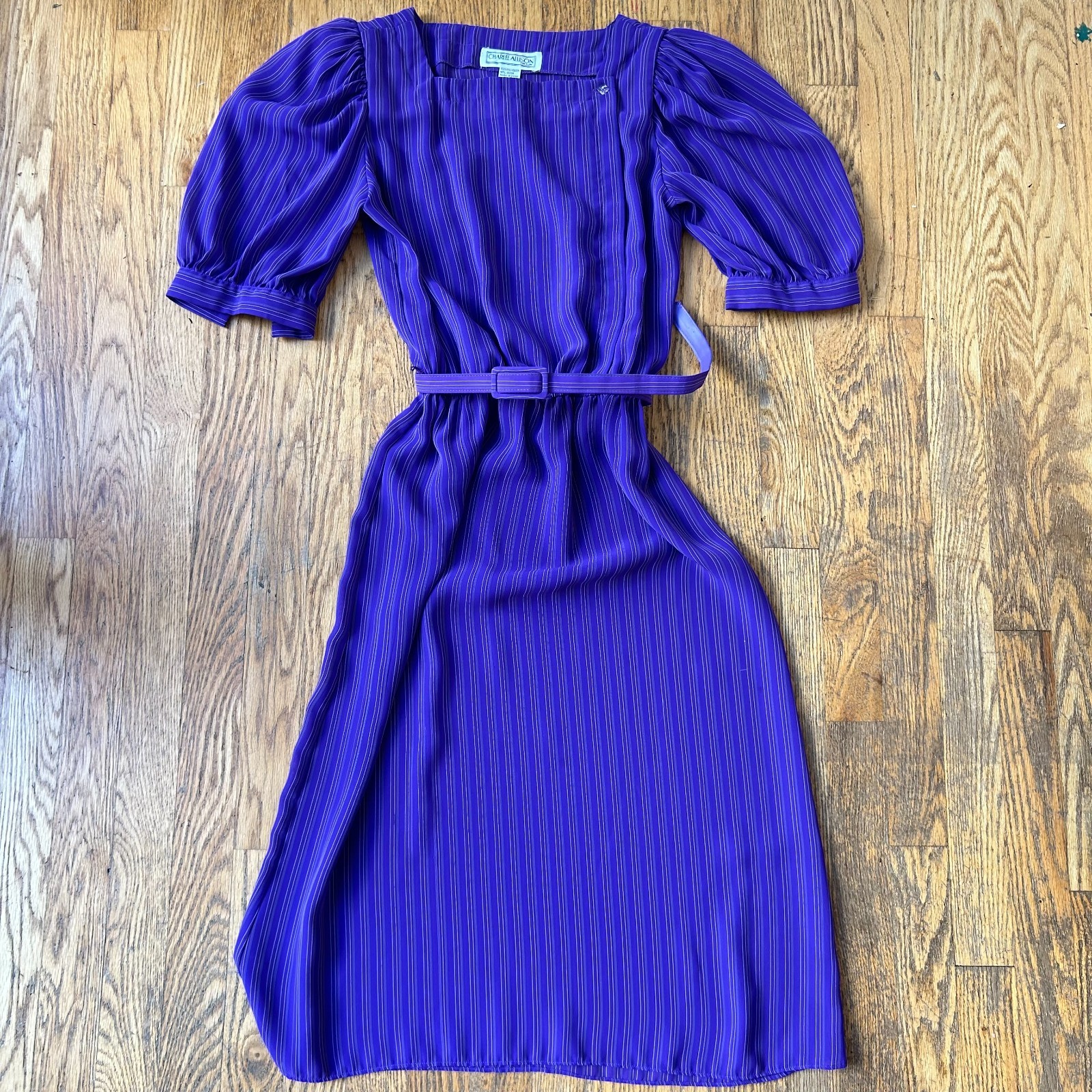 Charlee Allison for Eljay Purple Striped Vintage Dress Size 9/10