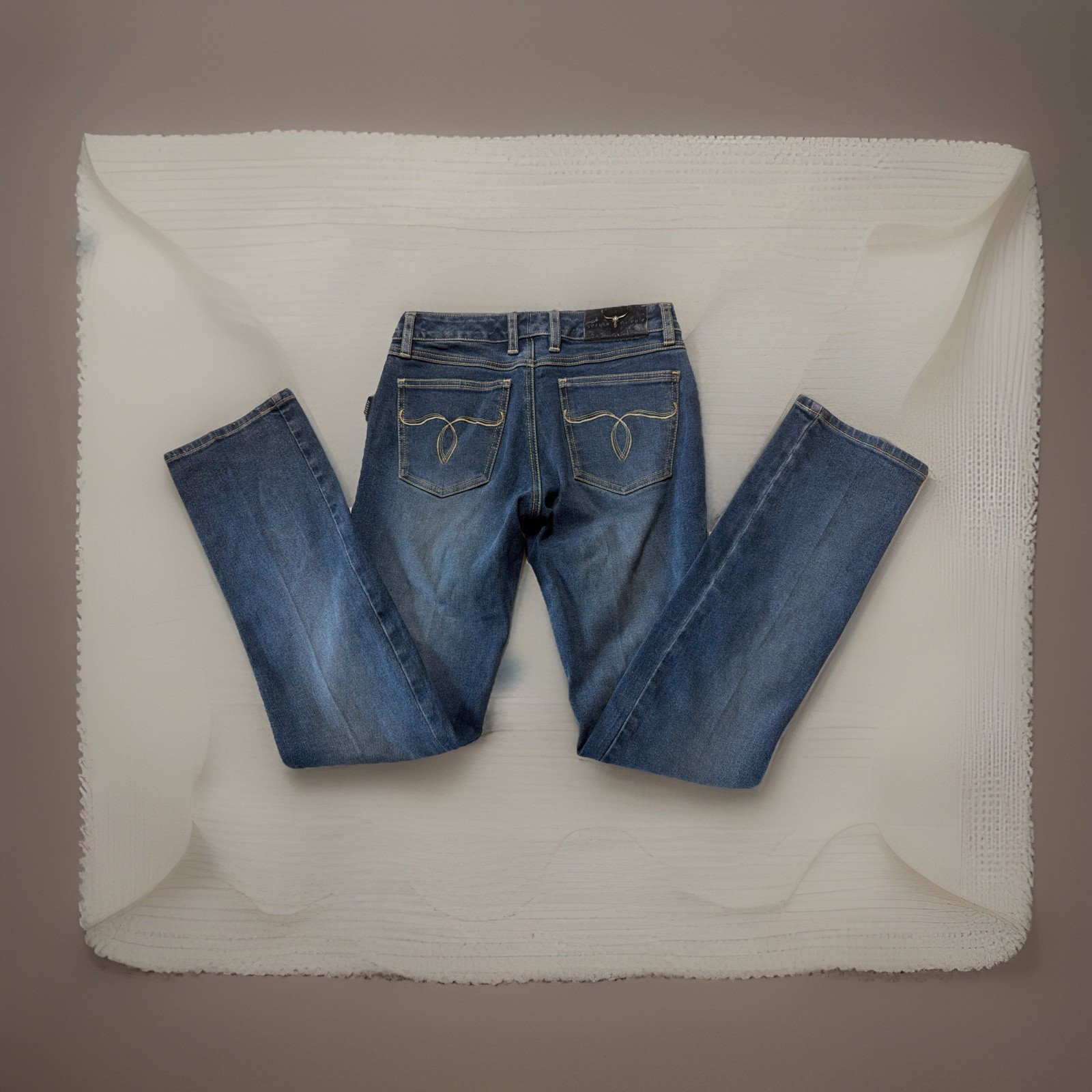 VTG Sergio Valente Jeans 70s 80s Designer Denim Bull Head Patch Pocket Art Sz 26