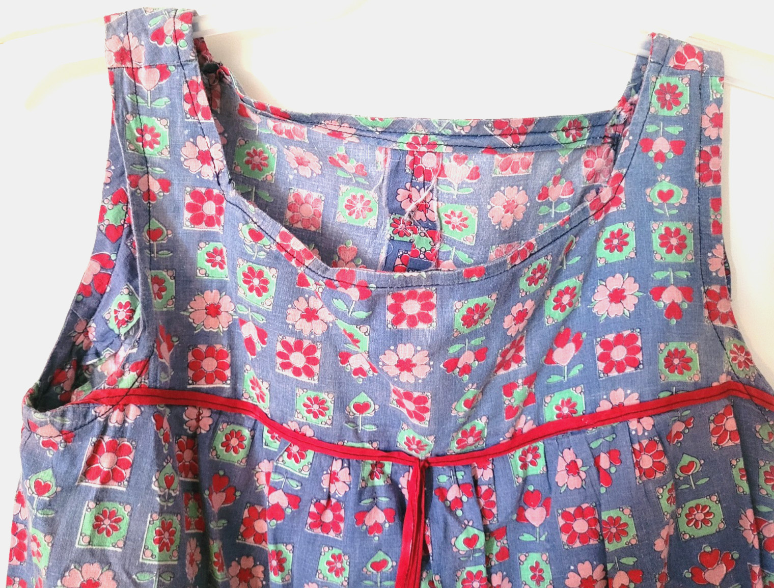 Vtg Maternity Hand Sewn Blue Floral Print Loose Tank Top S/M SZ 10? Unbranded