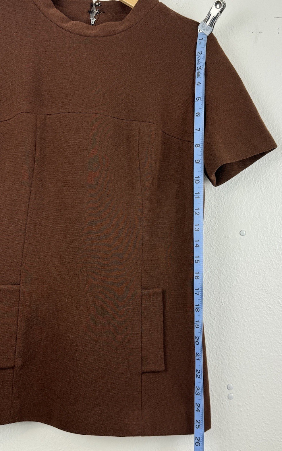 Vintage 1960s Parade New York Top / Mini Dress Brown Body Con Zip Back