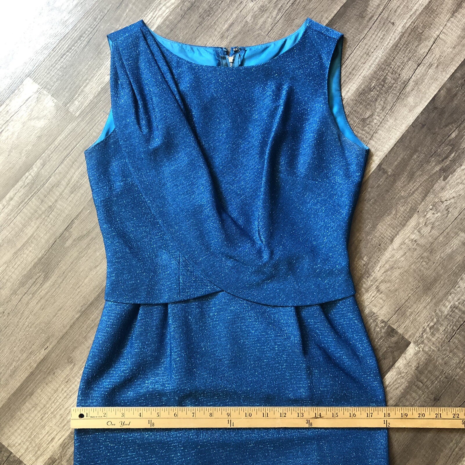 VTG 60s Stephen O’Grady Wiggle Sheath Dress Blue Metallic Sparkle Size 12 Small