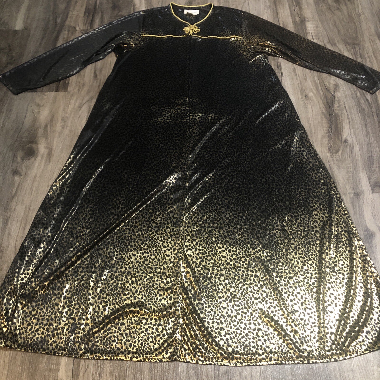 Vintage NIGHT GOWN Cheetah LEOPARD Animal Print Silky Sheer Lingerie Sz M Gold