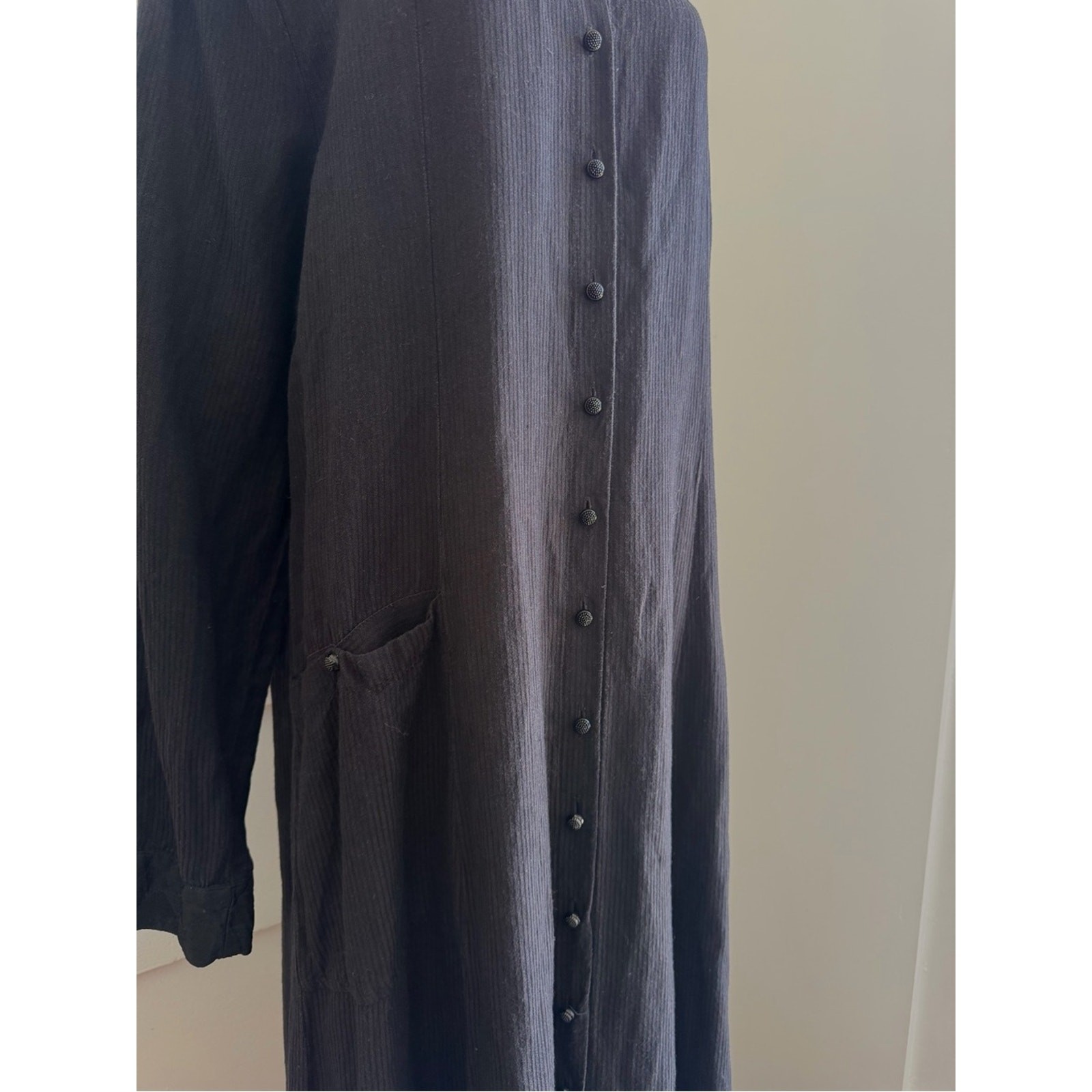 Vintage FLAX by Jeanne Engelhart Black Linen Button-Down Maxi Dress size M