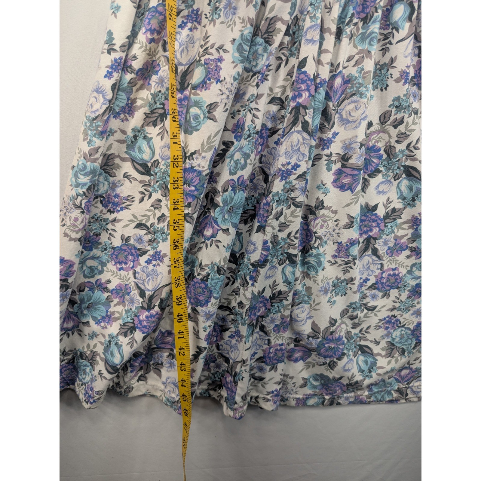 Vintage S. Roberts Floral Midi Dress Blue Purple V-Waist Cottagecore Size 10