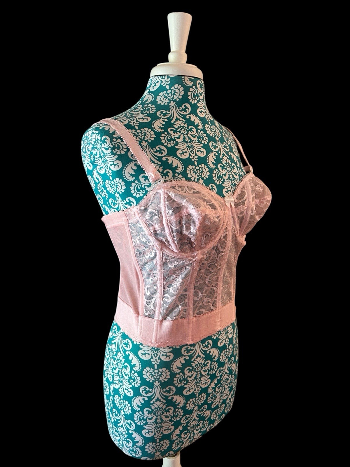 Vintage Corset Bustier Pink Lingerie Bra Crop Top Romantic Coquette Lace 36B Bra