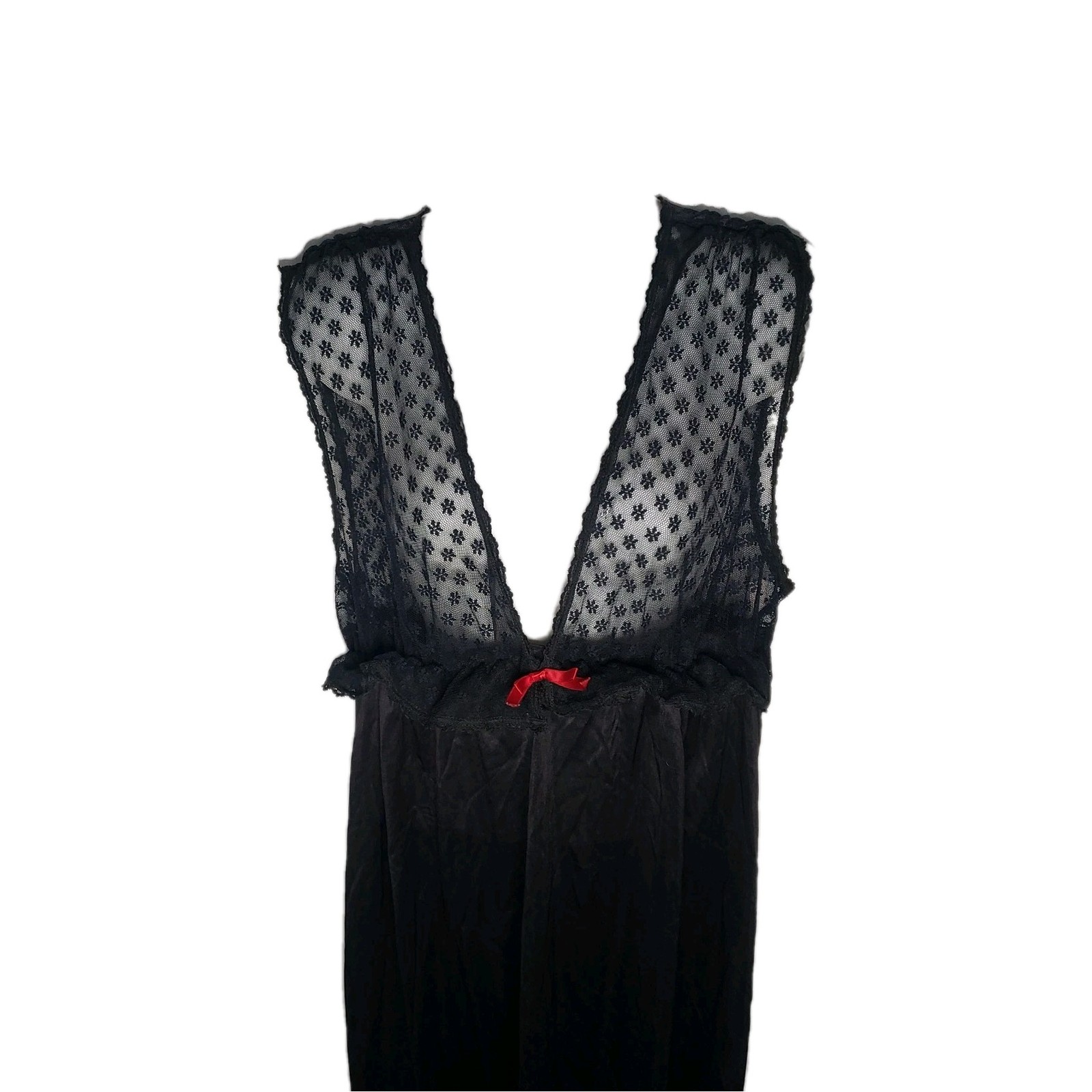 VTG Nightgown Goth LingerieLong Spotlight Lace Mid Century Size L Made USA