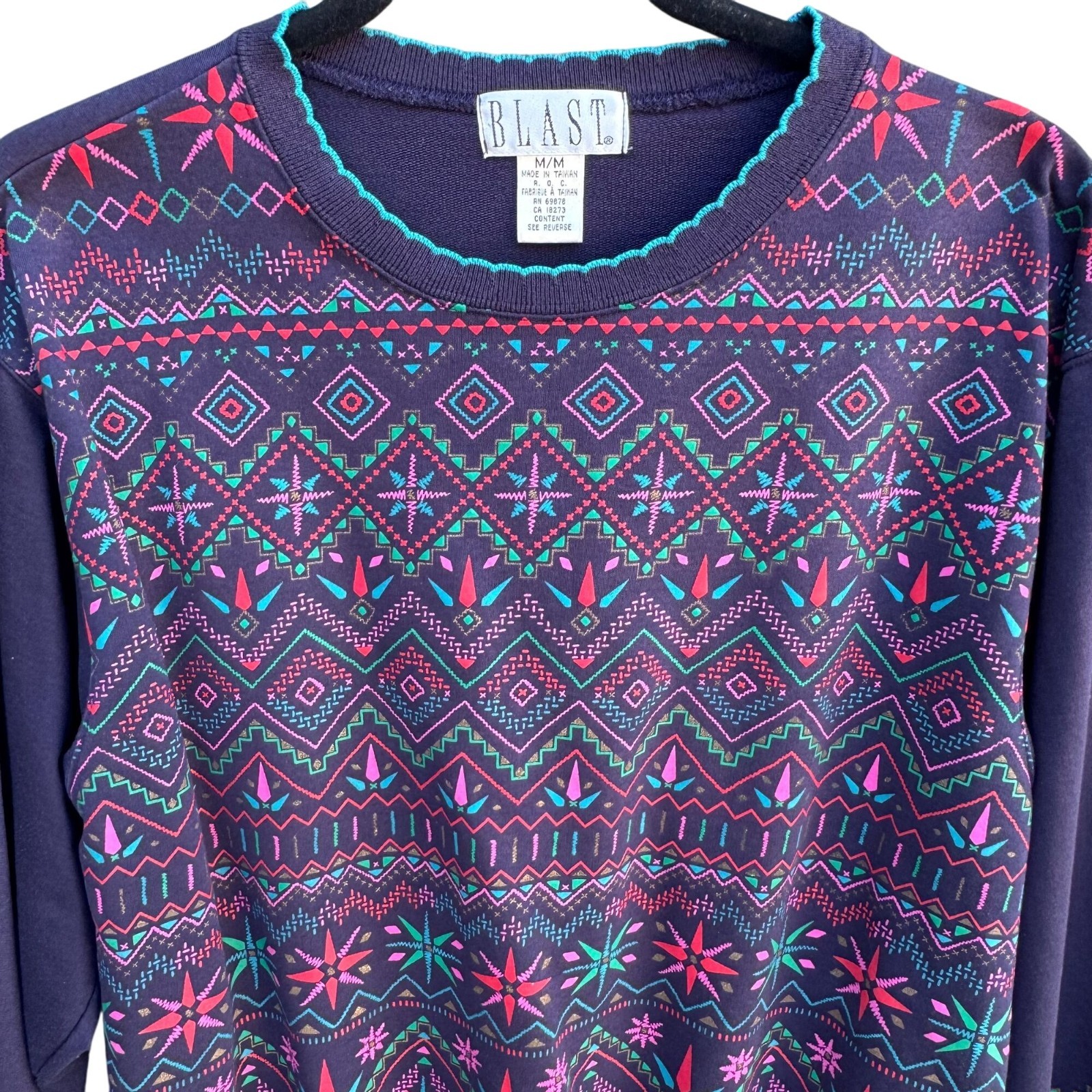 Blast Vintage 90s Geometric Fair Isle Eclectic Sweatshirt Grannycore Retro M