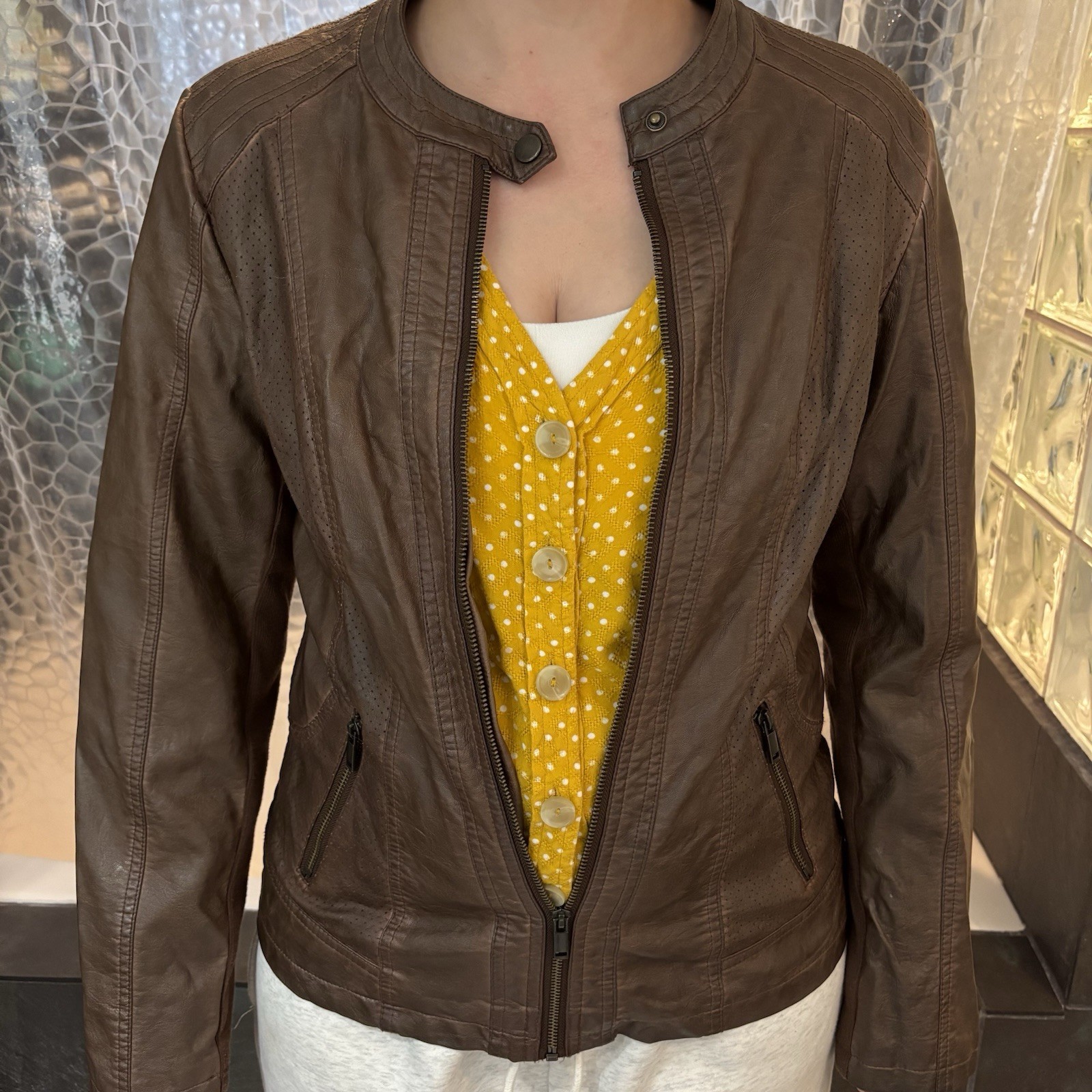 Vintage Y2K Valerie Stevens Faux Leather Brown Jacket, Size Medium