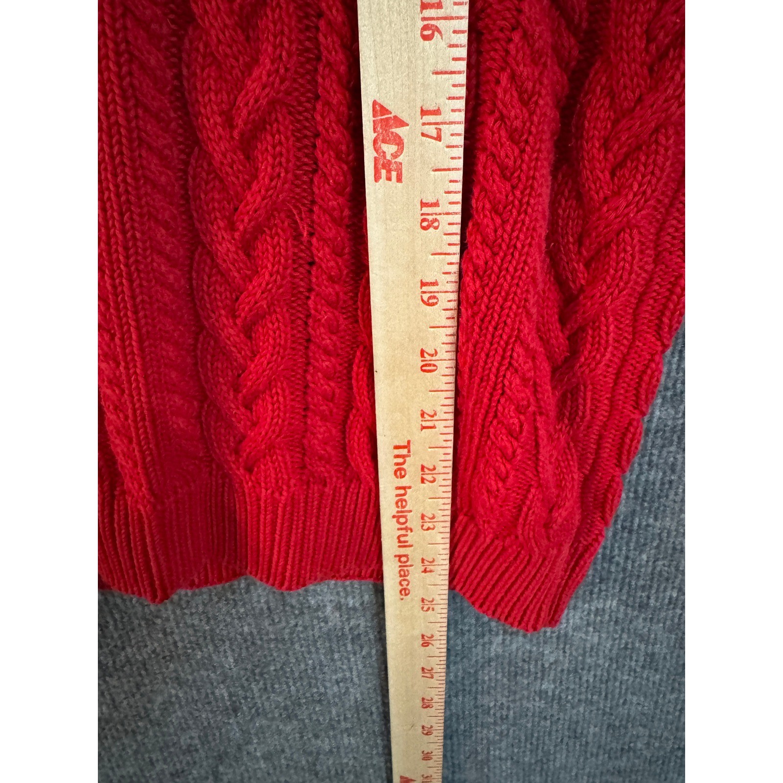 Wainscott Red Cable Knit Turtleneck Sweater 100% Cotton Large Women Vintage