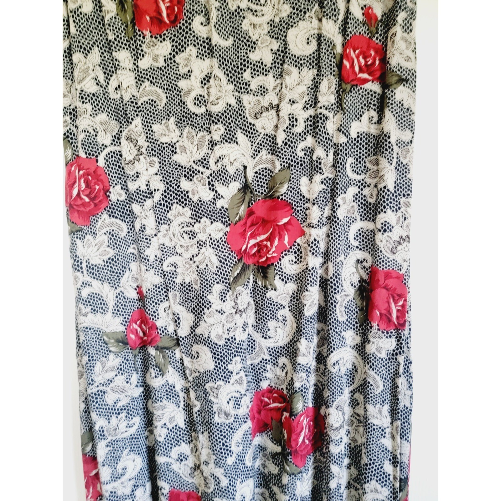 Expressions 14 Vintage Maxi Dress Red Rose Lace Print Sleeveless Rayon Y2K