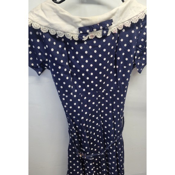 Vtg Homemade 70s Sailor Nautical poke a dot Dress small See Measurements