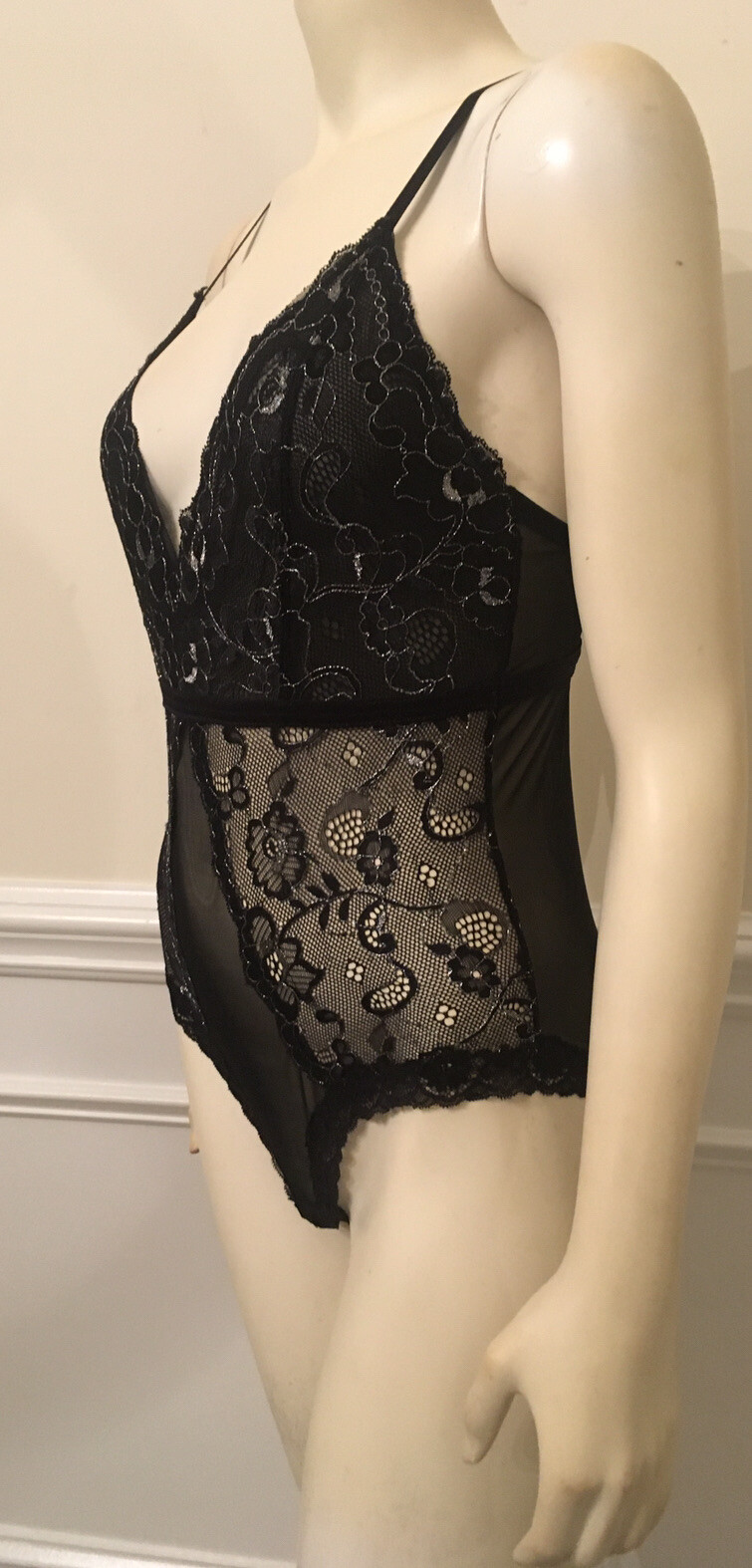 Unbranded WN SZ M BLACK MESH TEDDI Snaps Crotch Elastic Adj. Straps Poly/Spandex