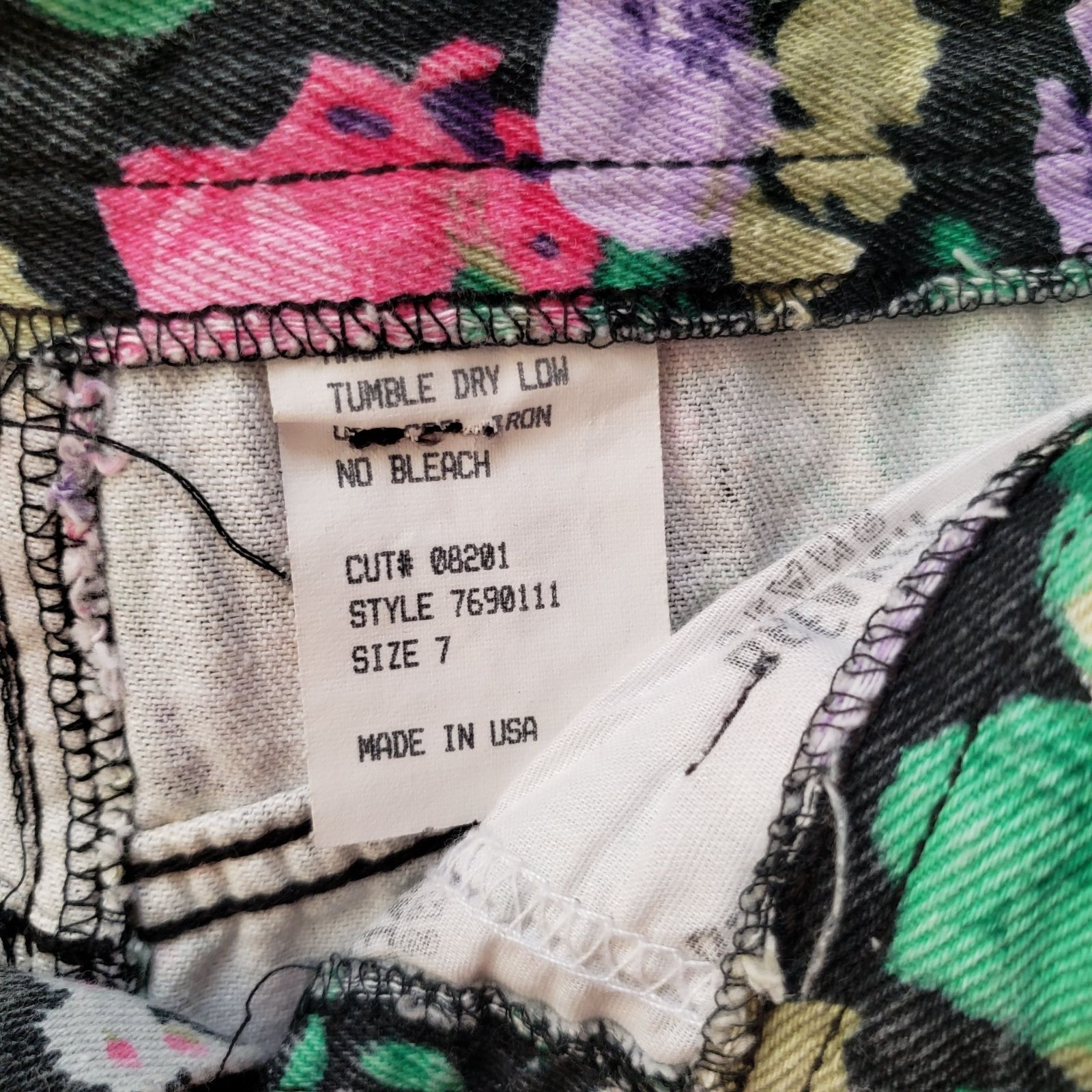 Vintage 80s 90s Floral Denim Skirt XS Breaker Jeans Pinch Waist Retro Mini