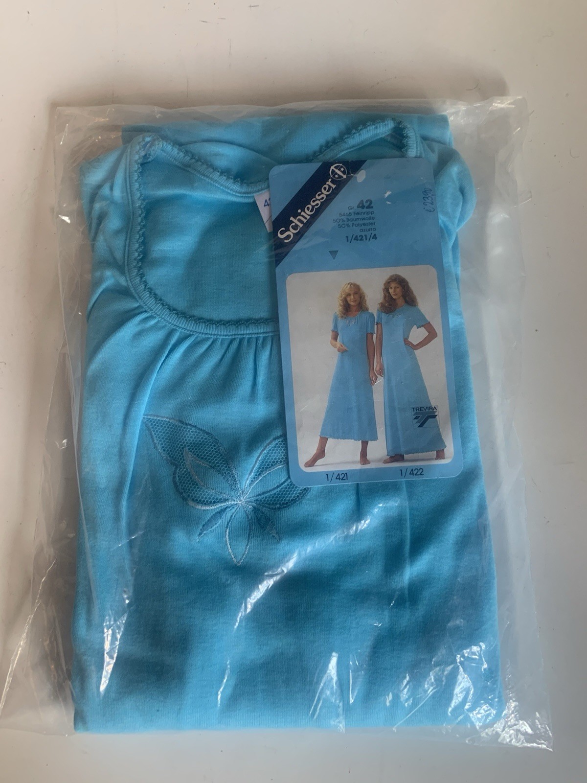 True Vintage Sleepwear Schiesser Size 42 Original Trevira Underwear Blue Nightgown