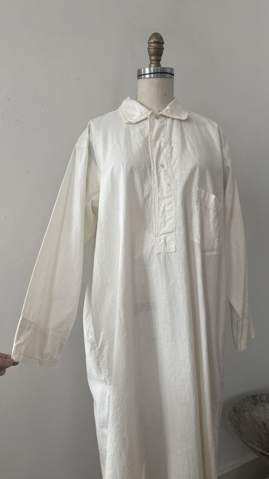 Antique Edwardian 1910s 1920s Cotton Night Shirt Dress Workwear Smock Oversized