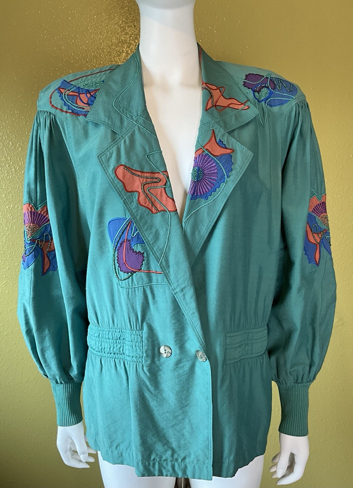 Vtg 80s Marc D’arcy Jacket Embroidered Beaded Applique Shoulder Pads Sz 4 Button