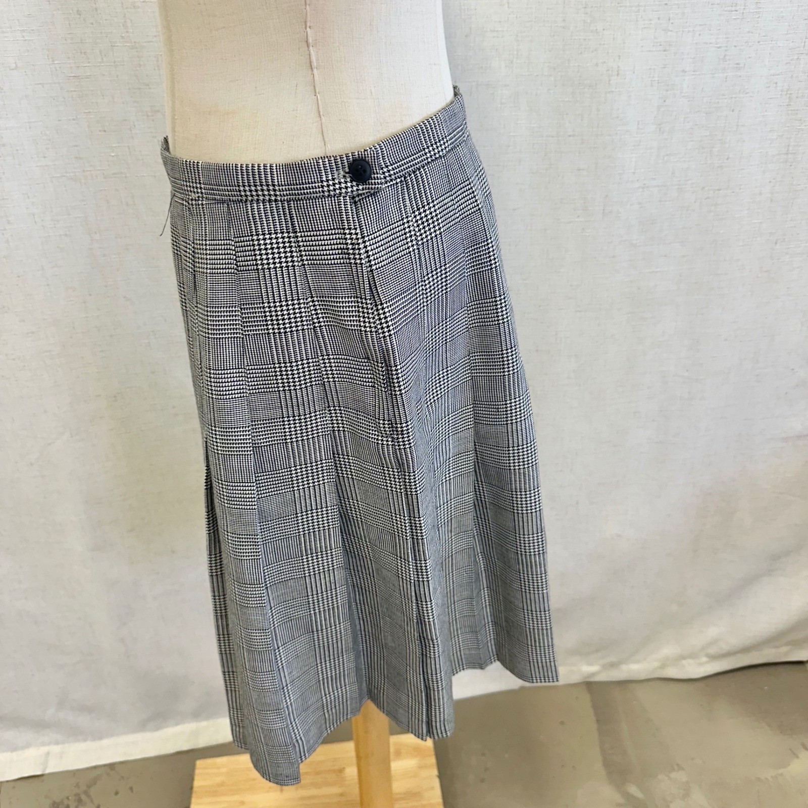 Briggs New York Vintage Glen Plaid Houndstooth Pleated Skirt Black White Size 14