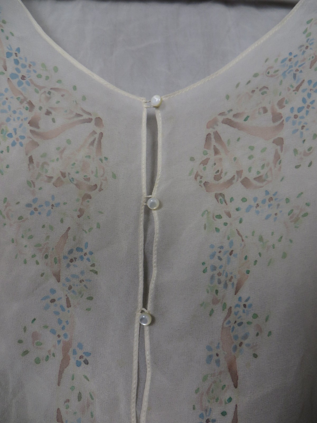 Vintage TJ Flanagan 100 Silk Hand Painted Sheer Crop Blouse Romantic Boho