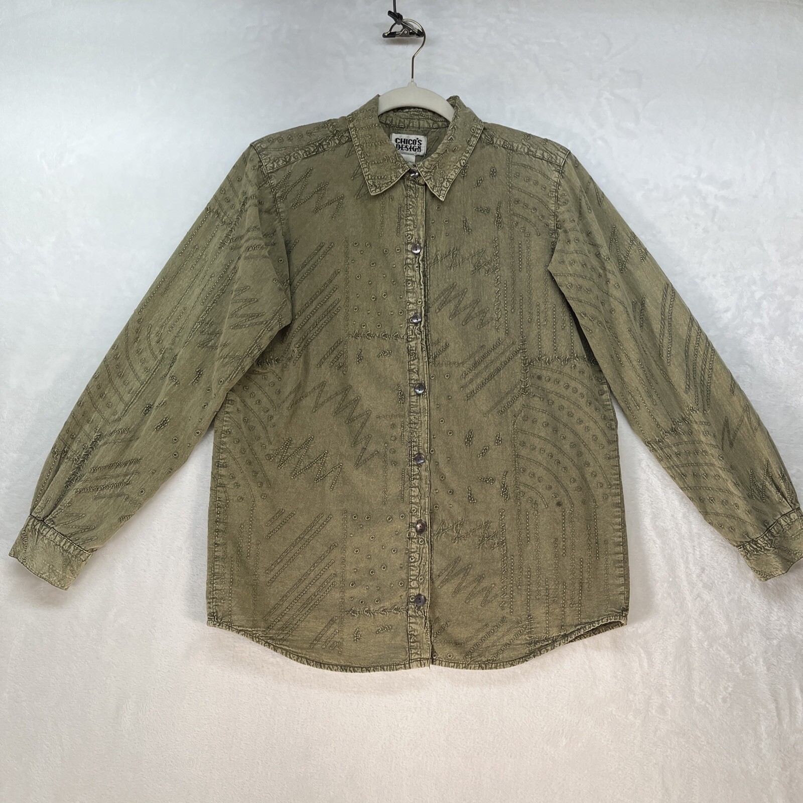 VTG Chicos Design Embroidered Button Down Women’s Sz Small Green Artsy