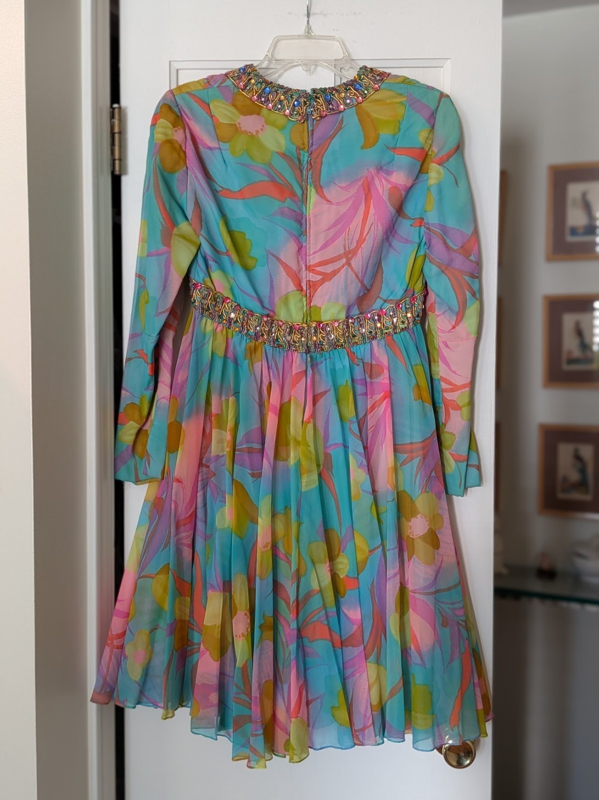 Vtg Jayna New York Beaded Psychedelic 60s Chiffon Dress ILGWU