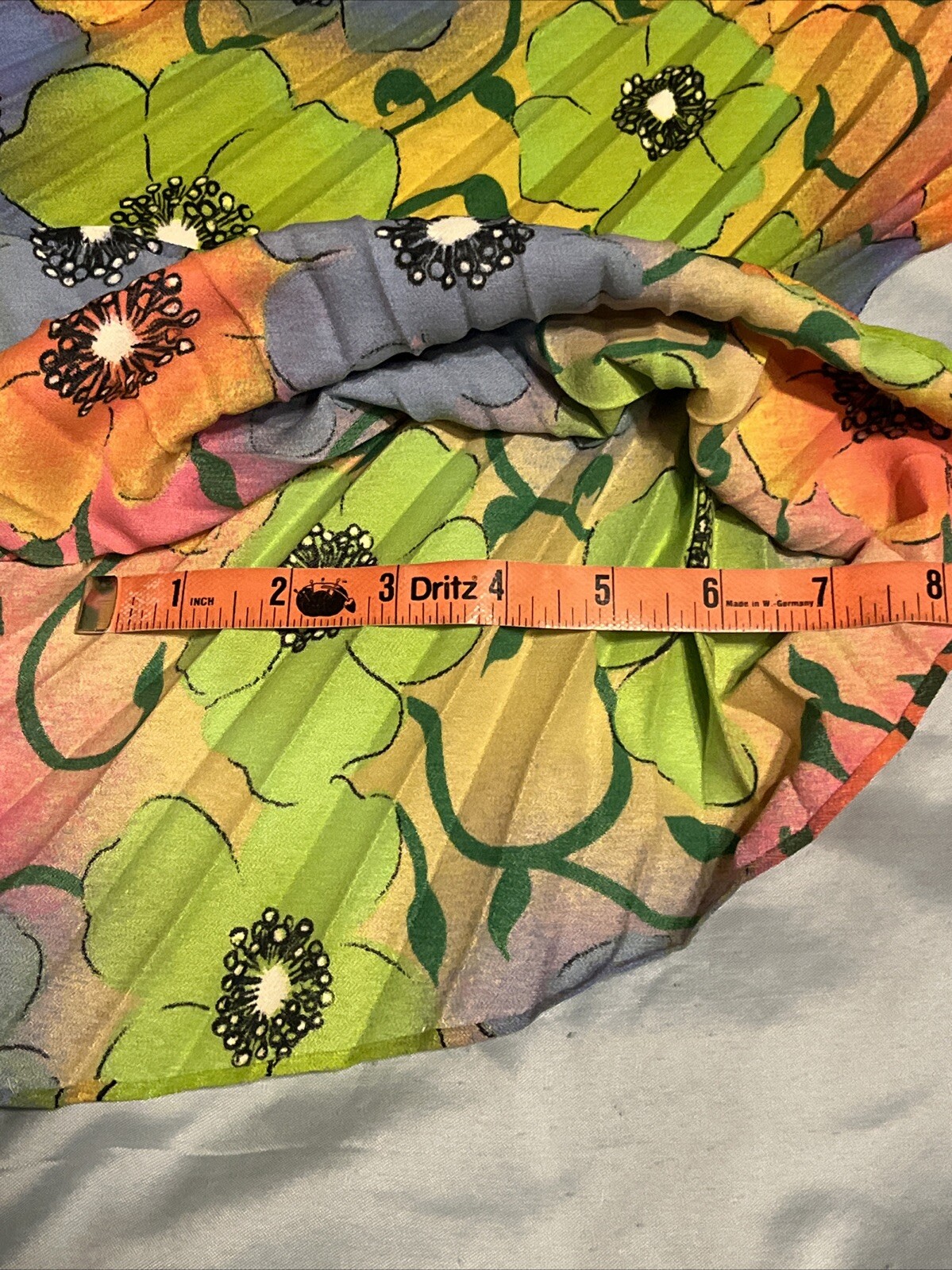 Vintage 70’s Greencastle Accordion Pleated Green Orange Floral Blouse Tropical