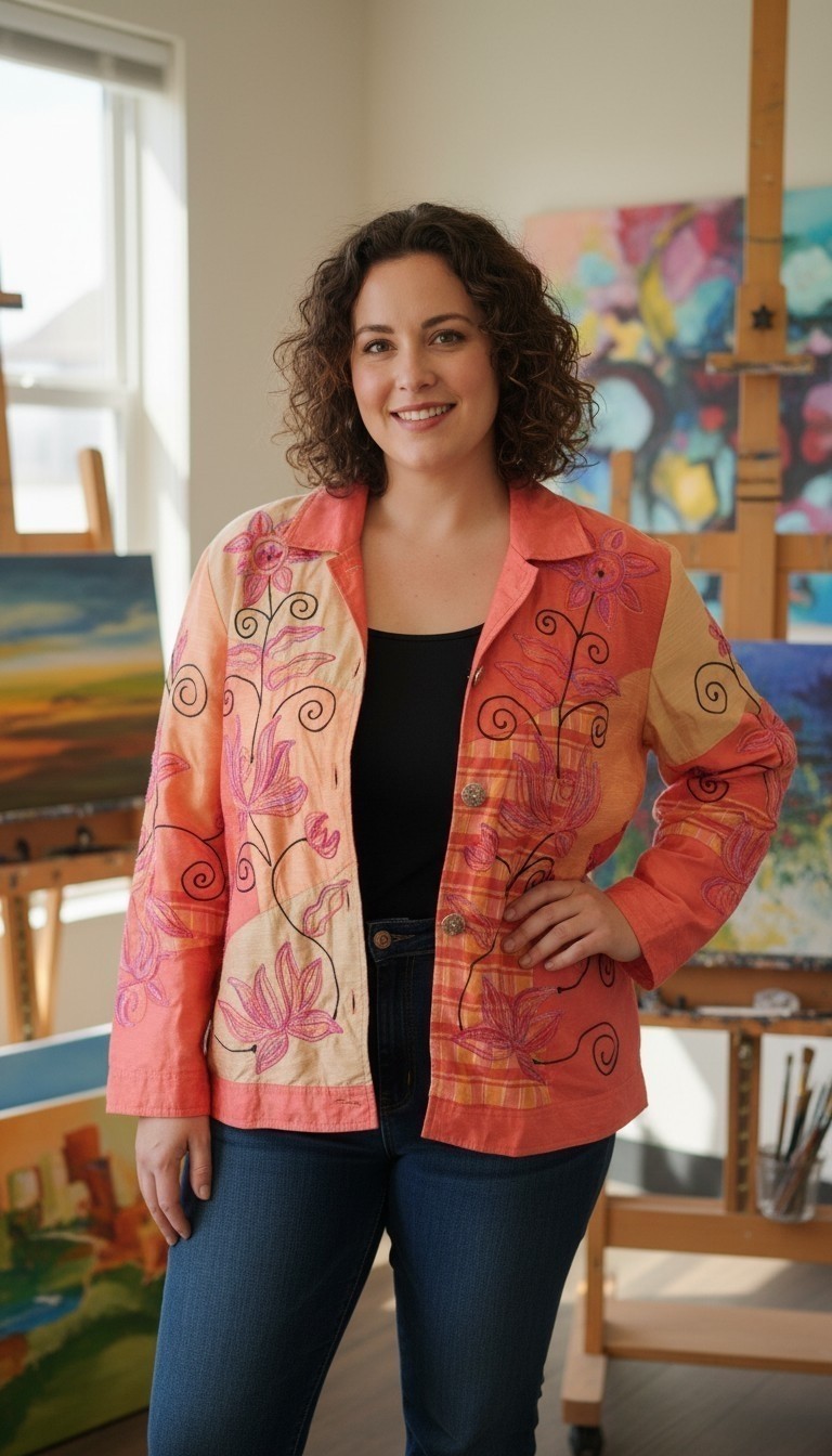 Indigo Moon Vintage Embroidered Patchwork Jacket Size 1X Pink Boho Art To Wear