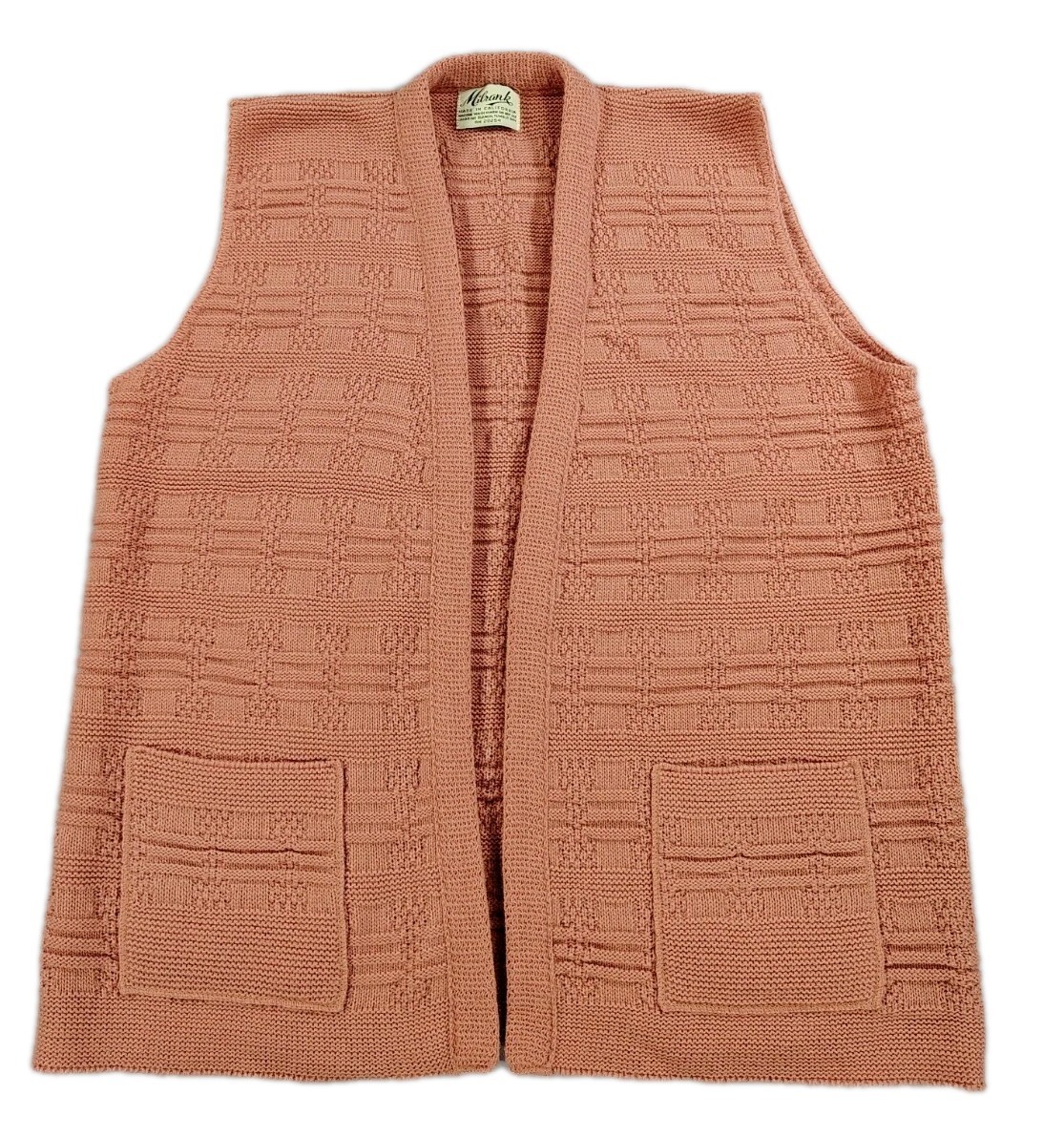 Vintage Milrank Vest Womens Pink Knit Cardigan Sweater Open Front Pockets USA