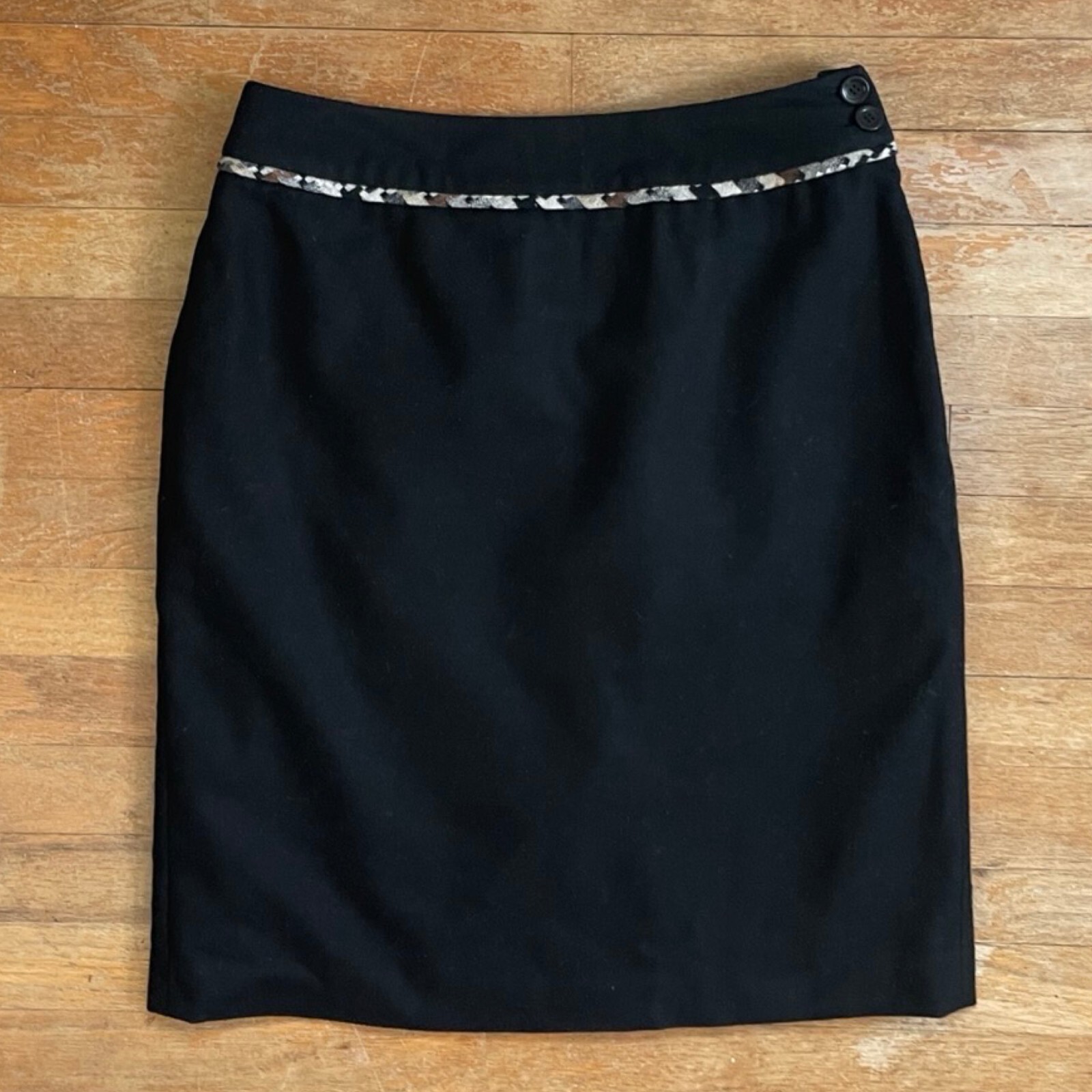 Vintage Felted Wool Blend Skirt Size Medium 29″ Waist 1990s Houndstooth Trim