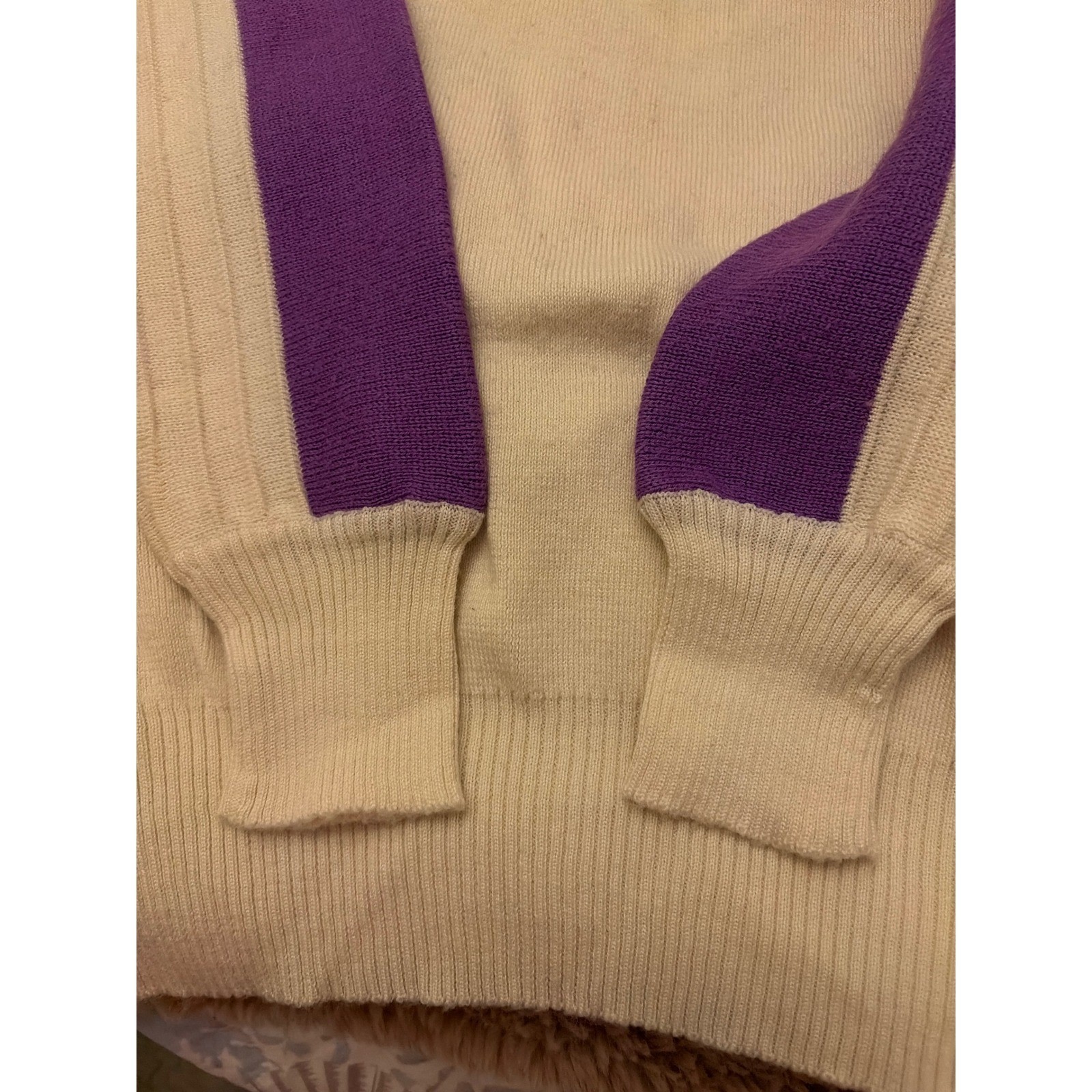 Vintage Meister Womens Wool Blend Quarter Zip Ski Sweater Cream Purple Pink L
