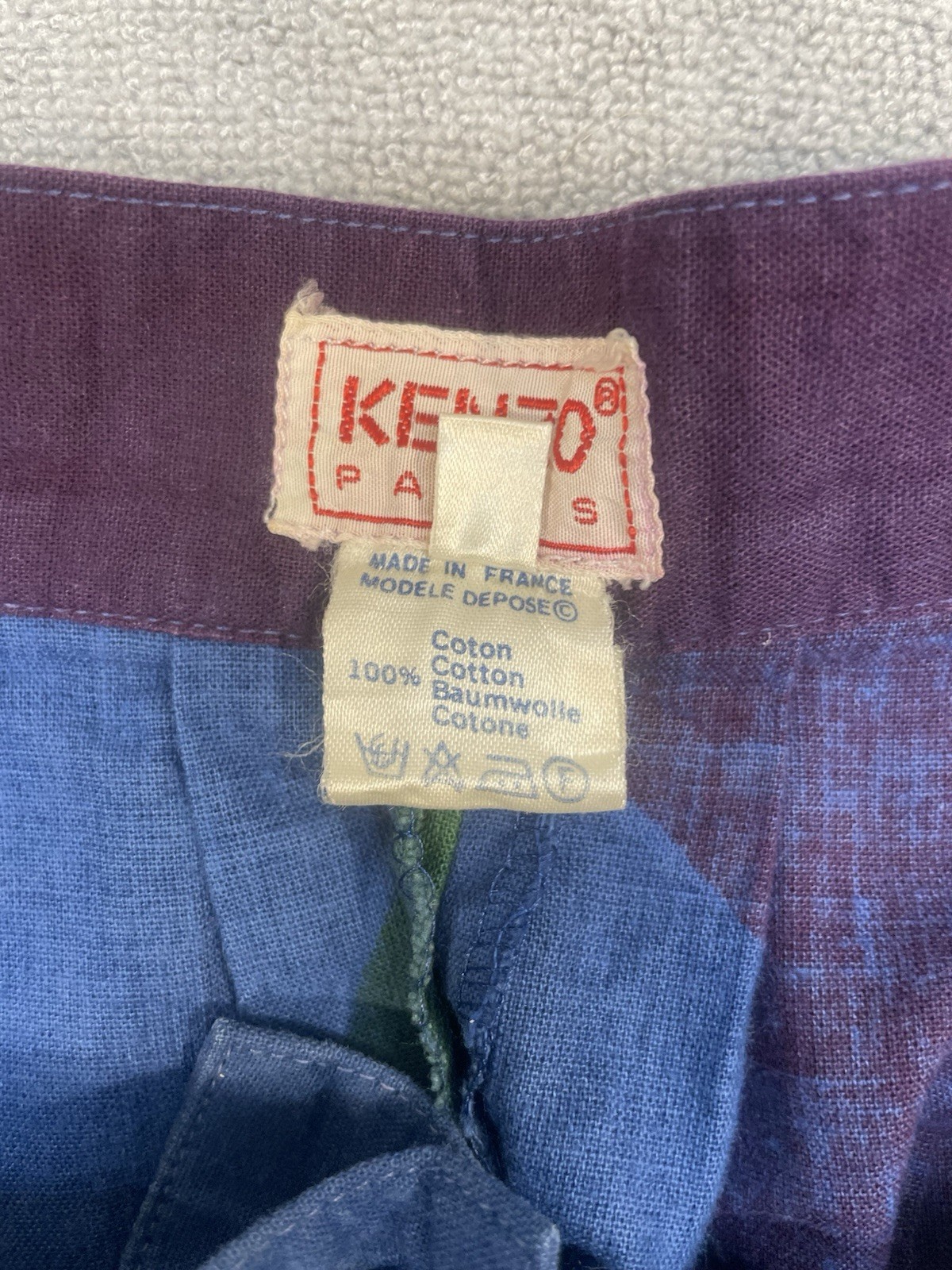 Vintage 1970s Kenzo Japan Blue Purple Green Abstract Harem Parachute Pants 26×30