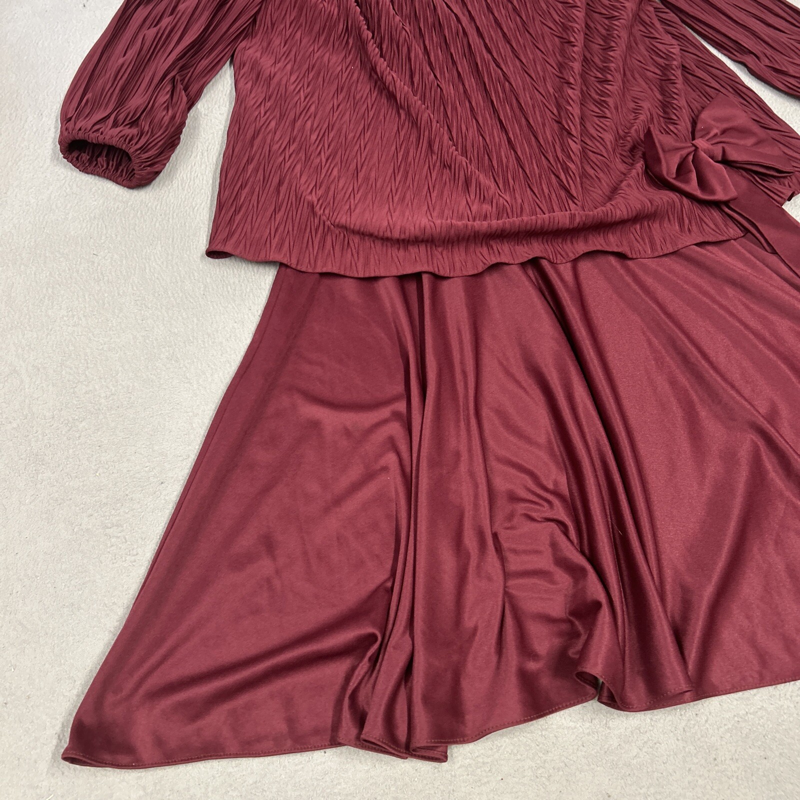 David Rose Dress Womens Size 14 Burgundy Pleated Holiday Party Vintage 80’s USA