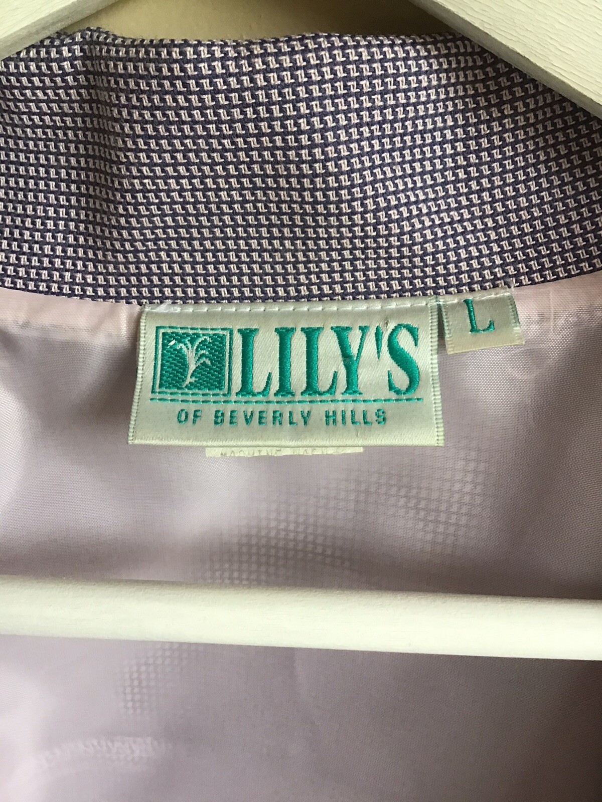 Vtg Womens Lilys Of Beverly Pink Lavender Houndstooth Button Up Jacket USA Large
