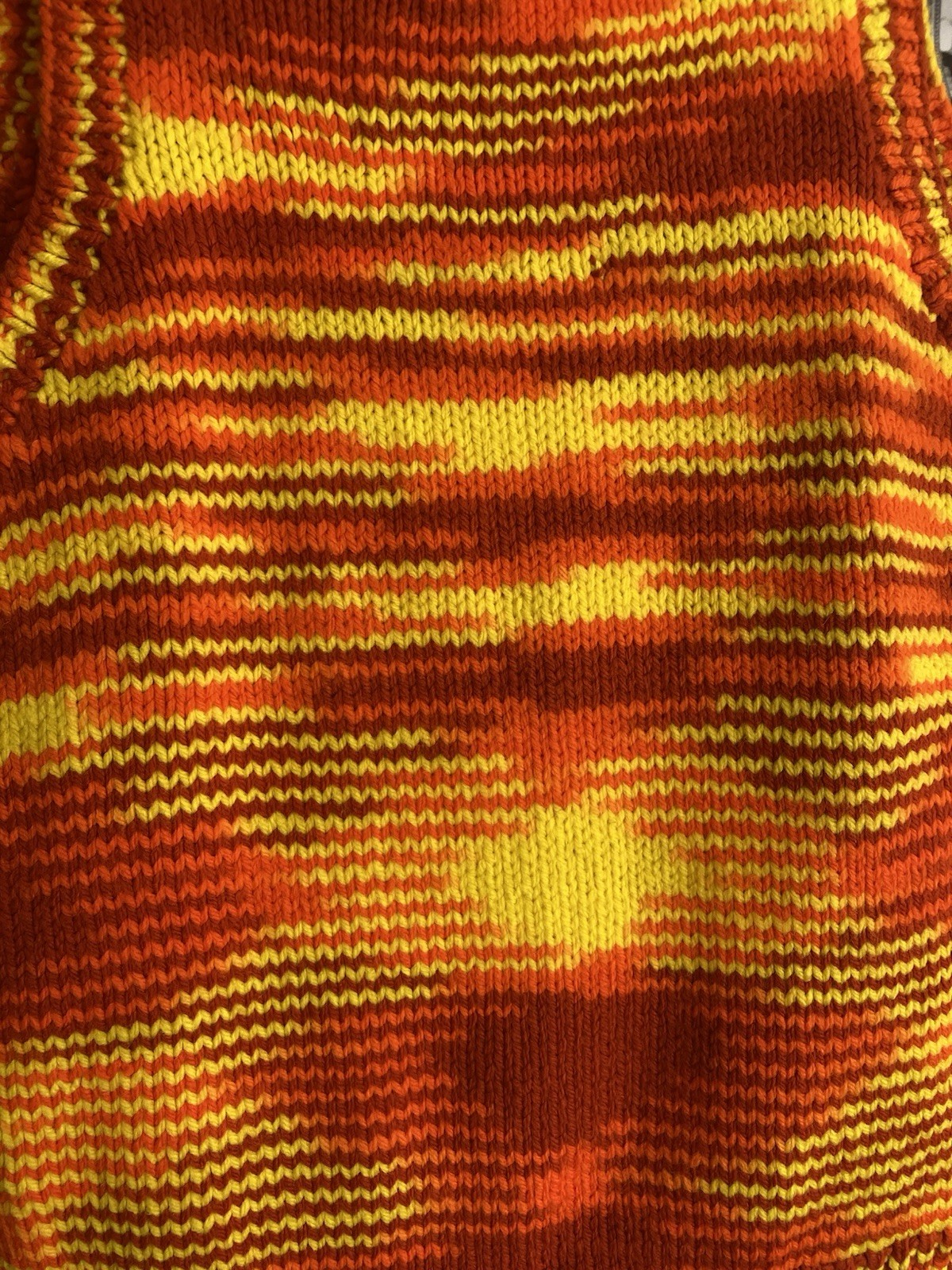 1970s Hand Knit Orange & Yellow Space Dye Sweater Vest
