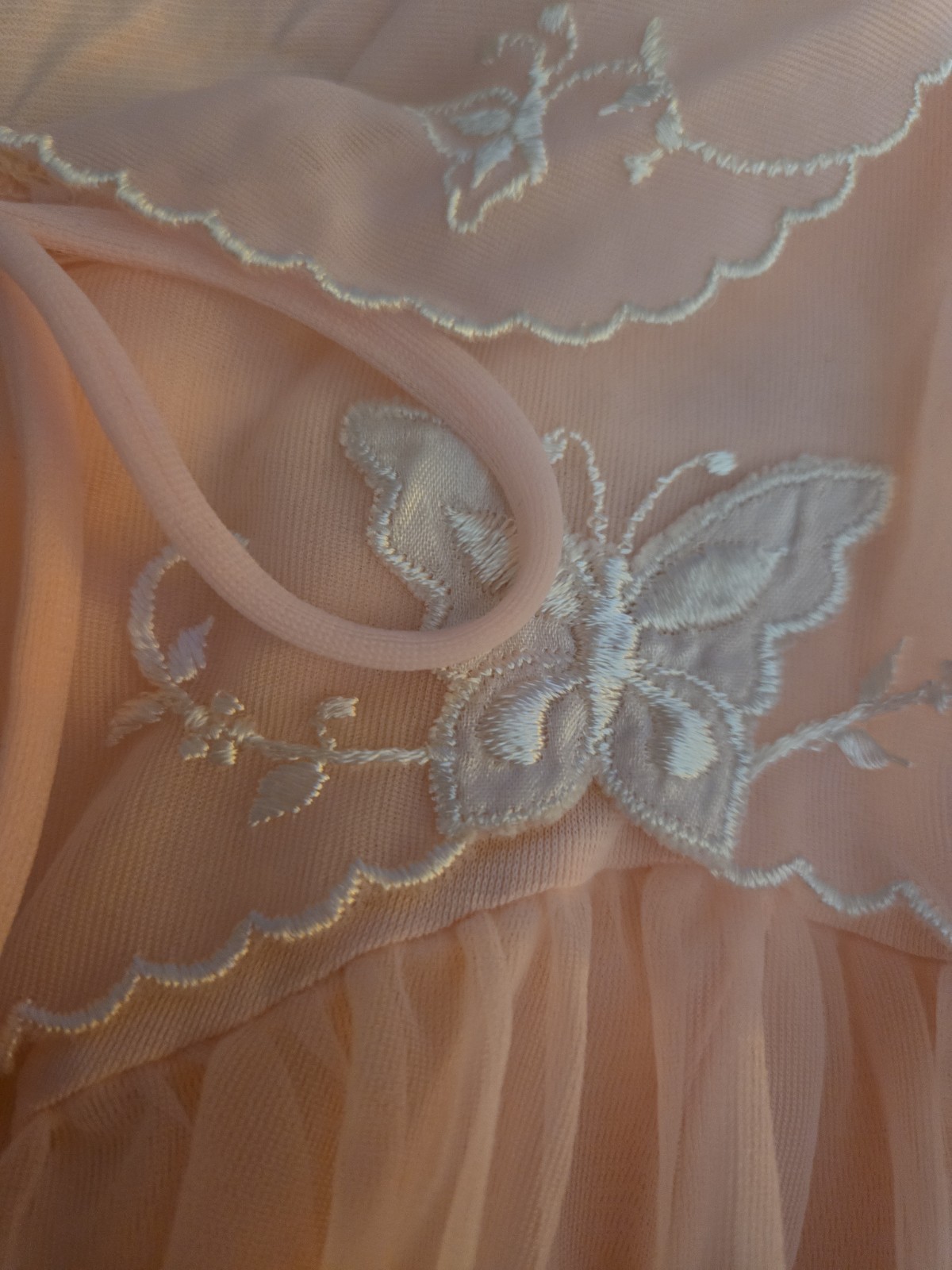 Vintage 60s Pink Chiffon Embroidered Nightgown Lingerie Dress Sz Small