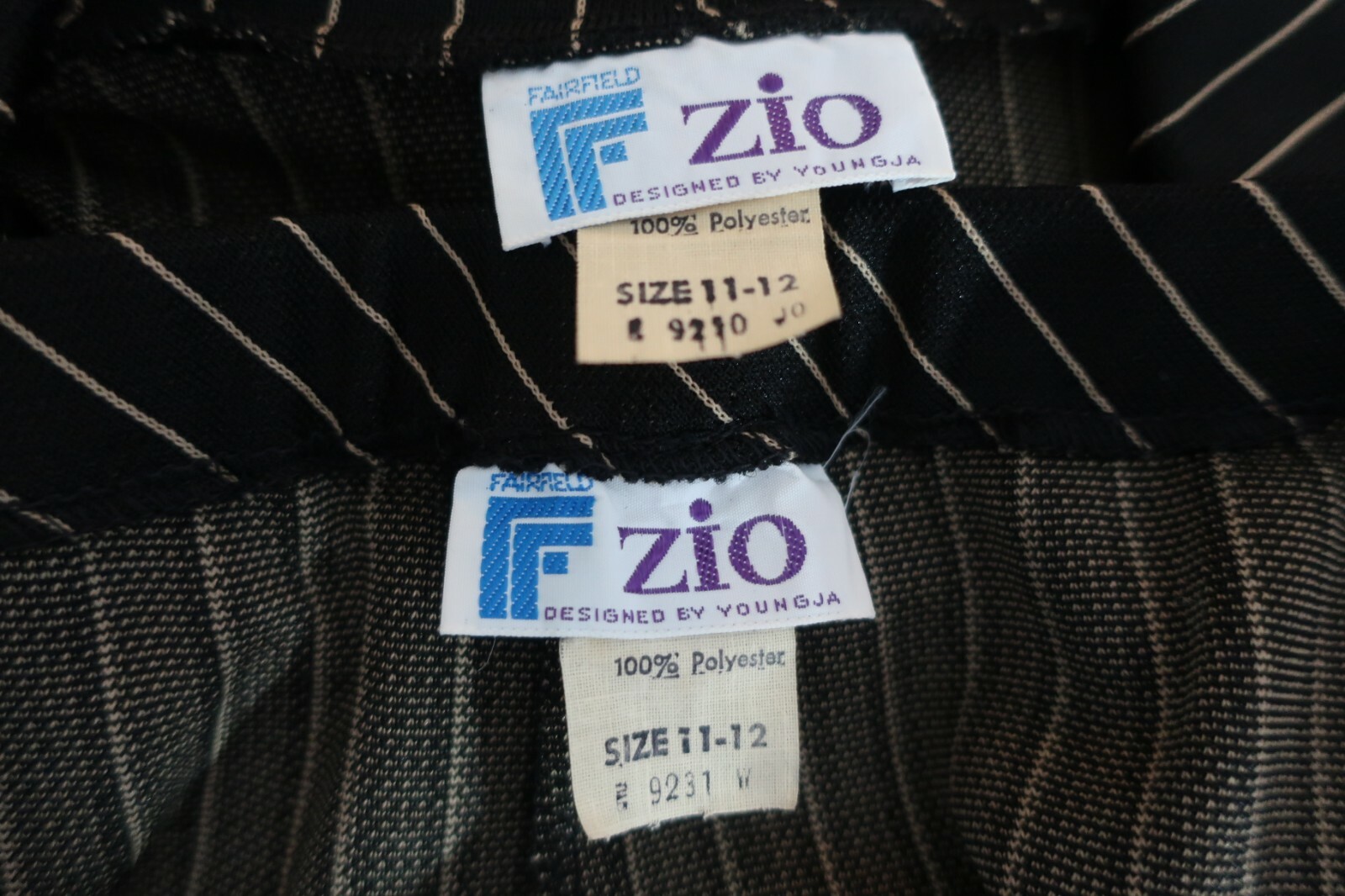 VTG 70s Fairfield Zio ILGWU Black Tan Pinstripe Poly Pant Suit Sz 12