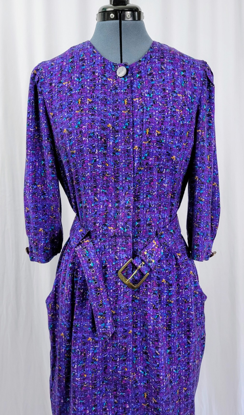 Vintage VLP Petites Purple Button Down Dress w Matching Belt Size S?