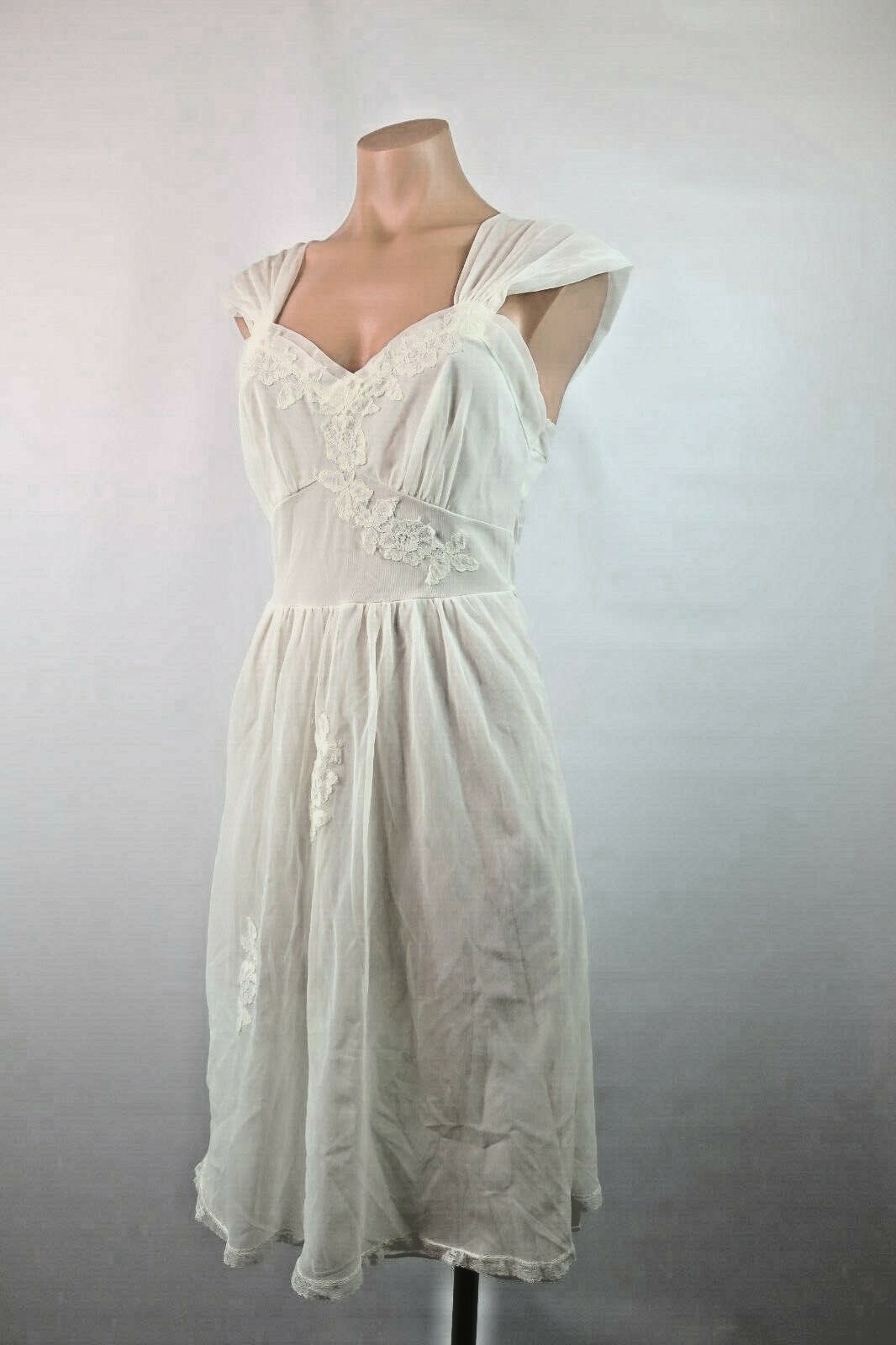 VTG 70s MISTEE Slip sz 4/34 Double Layer Chiffon Lace Empire Waist Bridal Gown