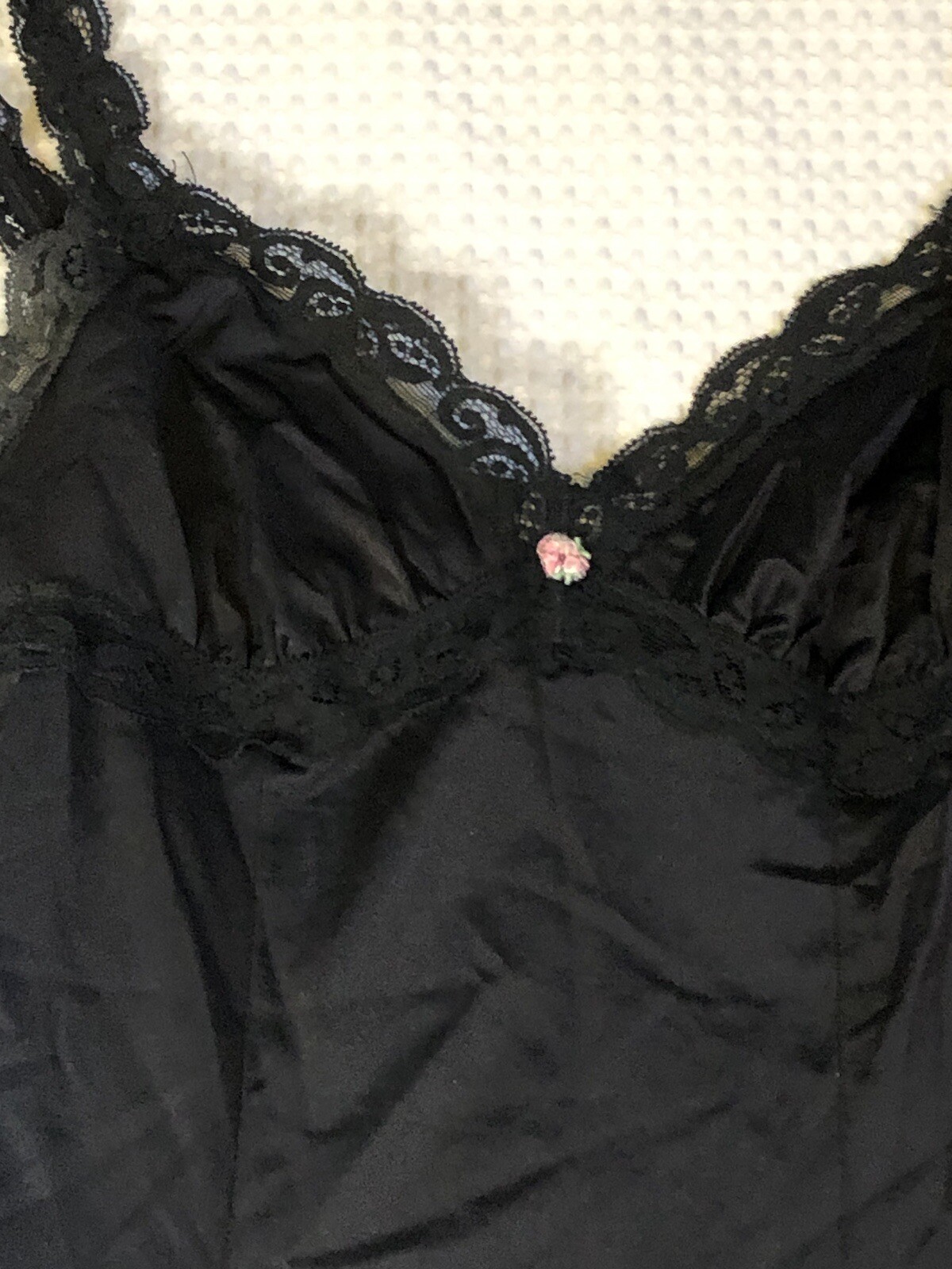 Olga 1349F Black Size 34 (29″) Full Slip Nightgown Lace Trim Bust Nylon Vintage
