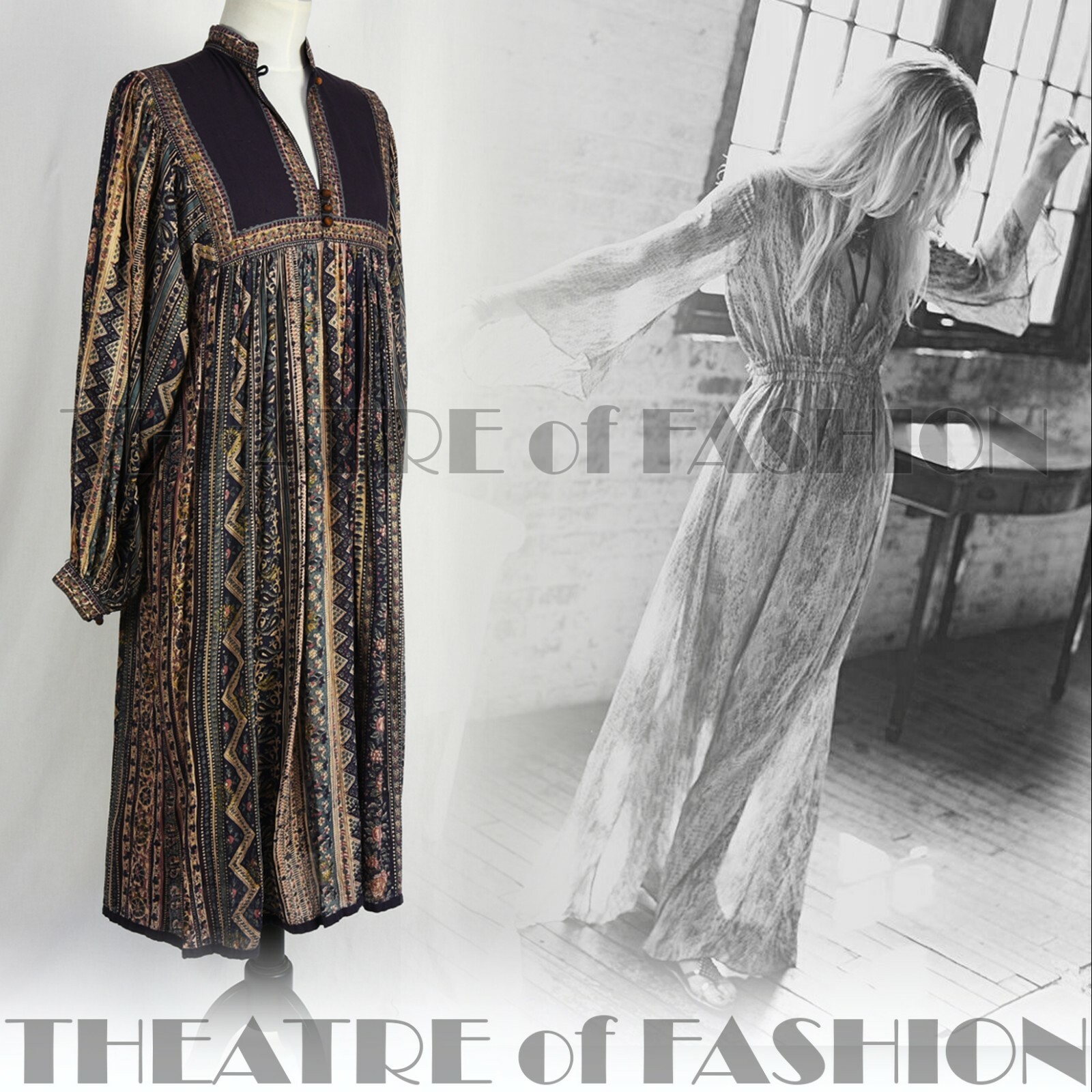 DRESS INDIAN PHOOL WEDDING 70s VINTAGE KAFTAN BOHO HIPPY-LUXE GODDESS M L XL XXL