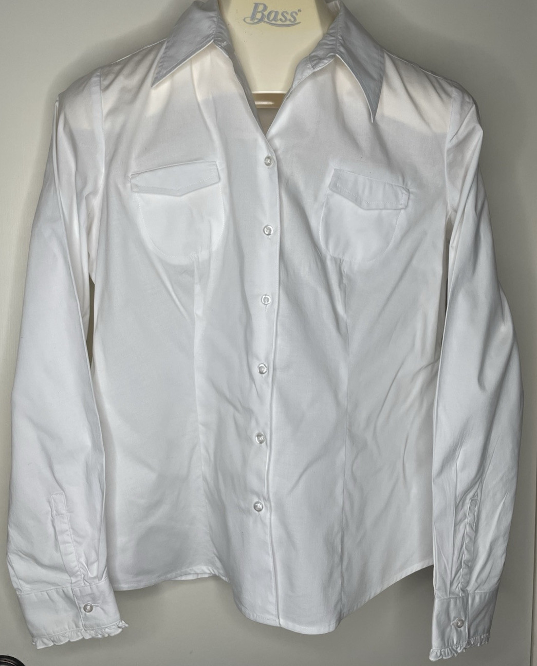 Vintage Chadwick’s Size 10 Stretch Button Down L/S White Ruffle Shirt Top
