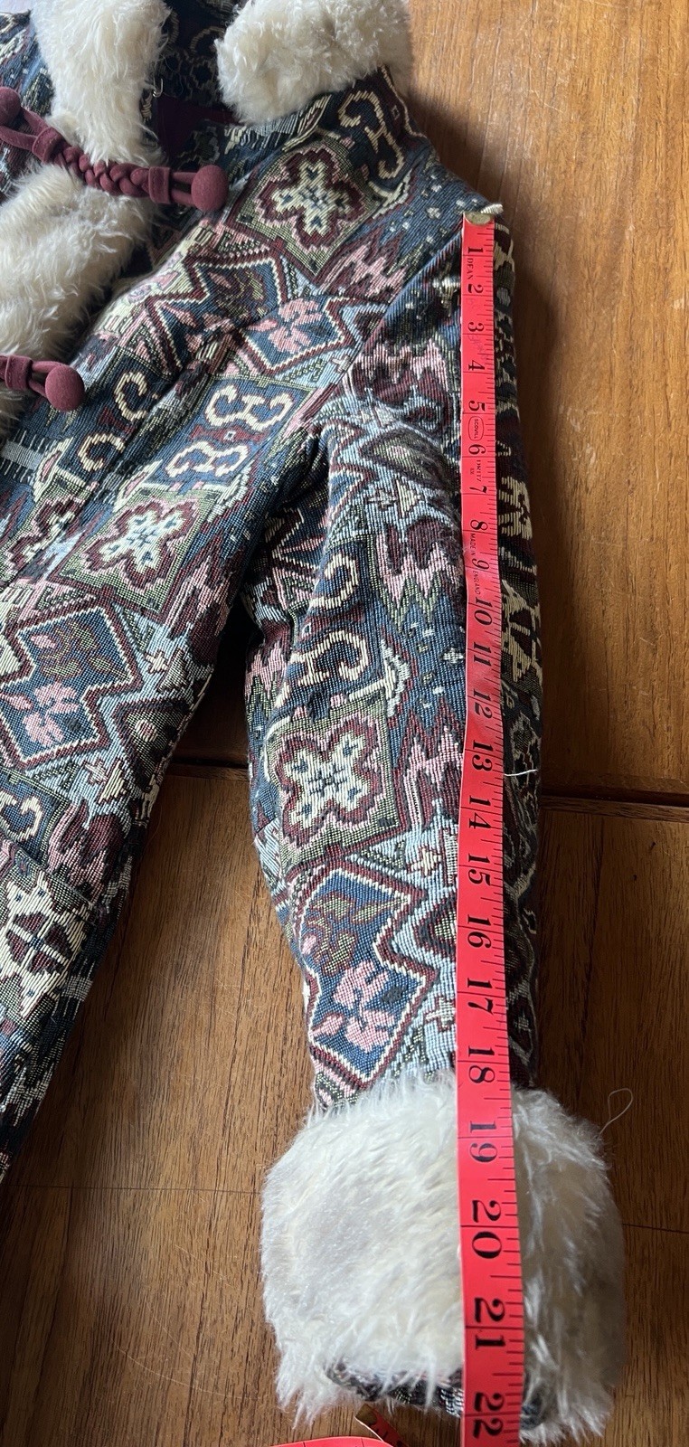 Vtg 60’s Boho Tapestry Carpet Coat Faux Fur