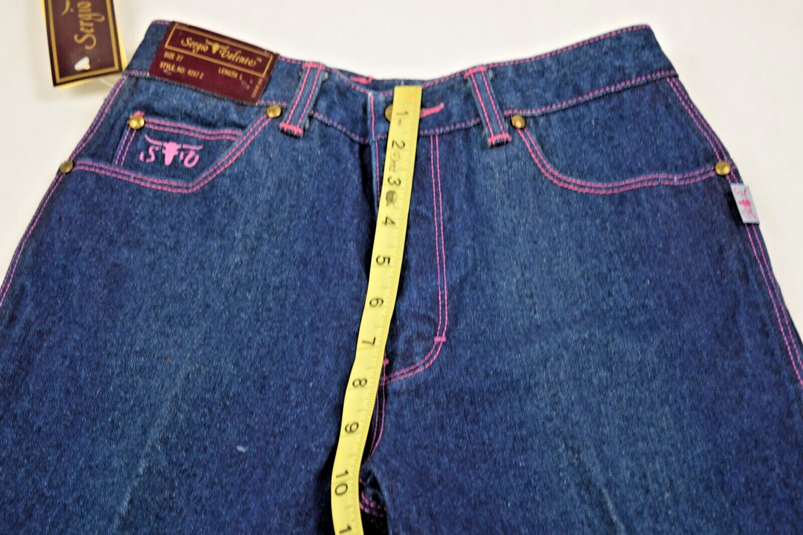 Vintage Sergio Valente Jeans Size S/M 70s Dark Wash Pink Stitch Straight Leg NWT