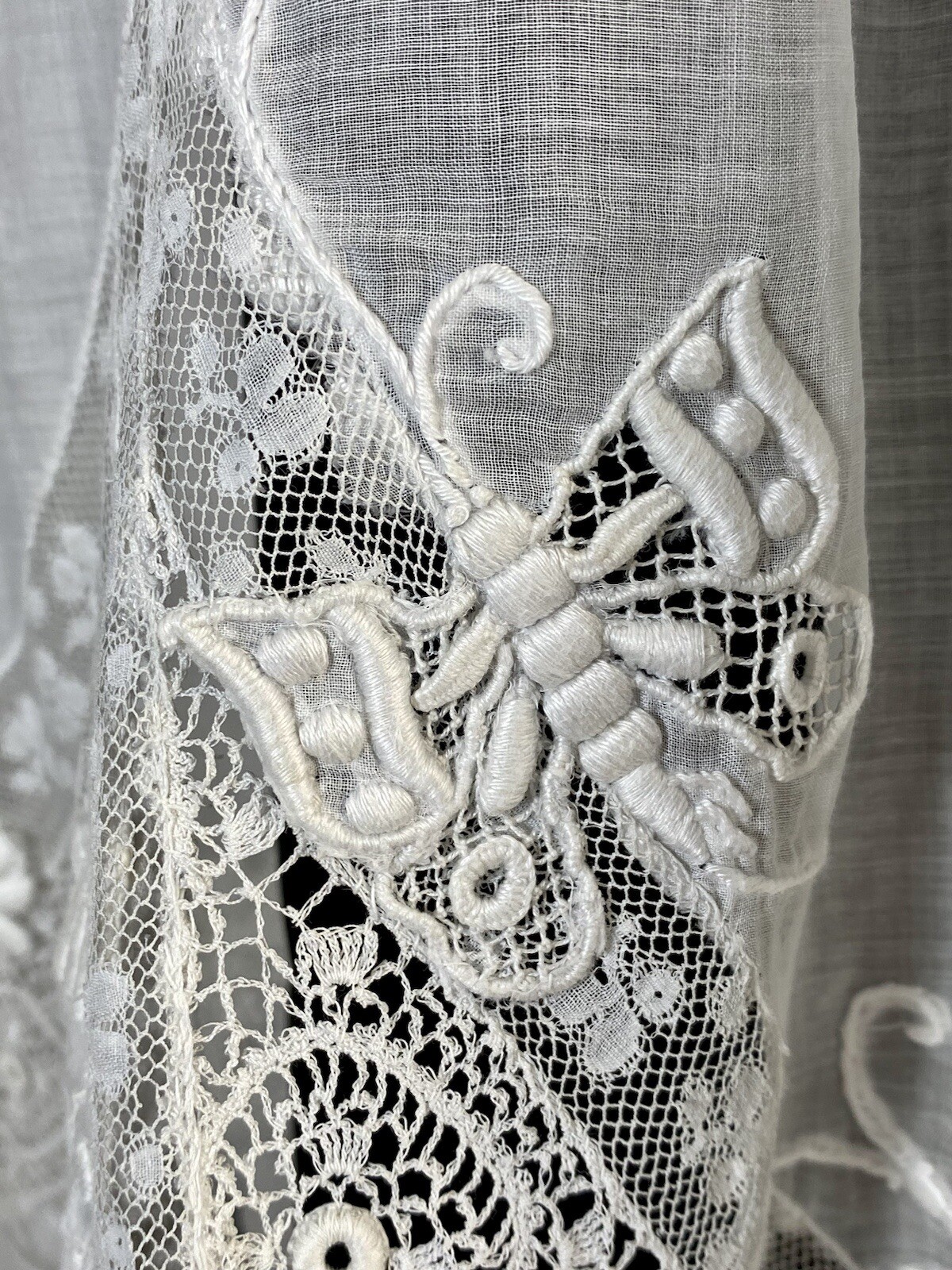 Antique late Victorian-Edwardian intricate pieced lace sheer wedding gown dress