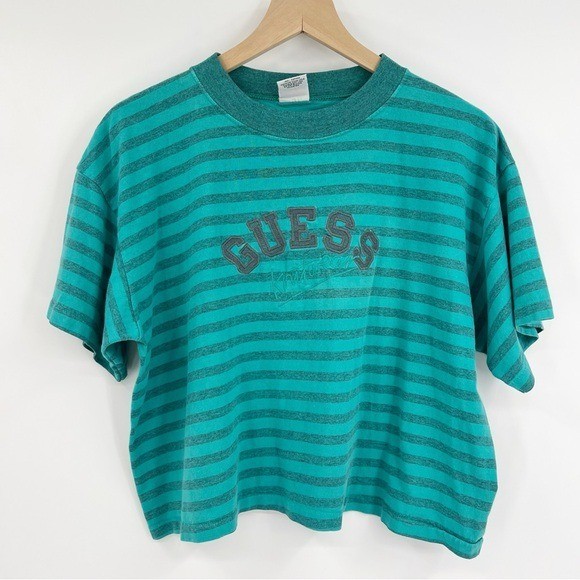 VTG Guess Knitwear USA Green 90’s Y2K Embroidered Boxy Cotton T-Shirt One Size