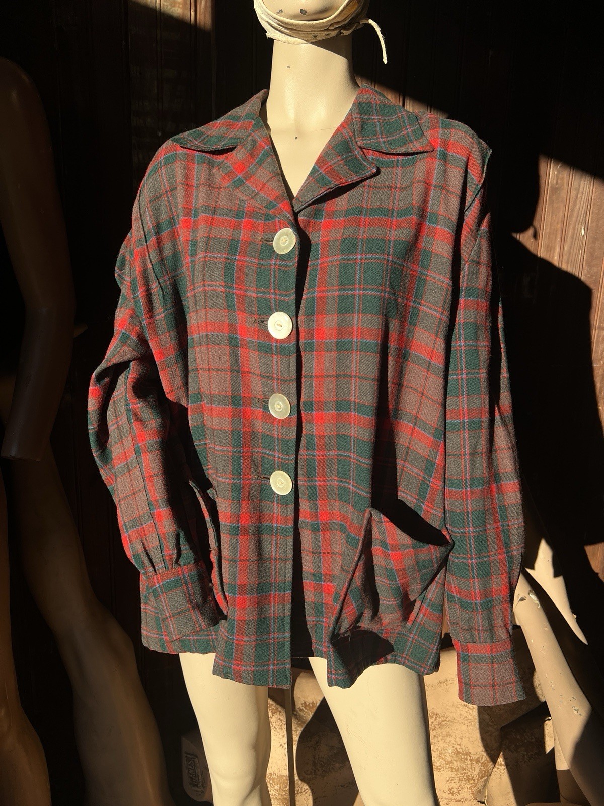 Vintage 40s 50s Woolrich Jacket Plaid Lightweight Button Up Shirt Pockets Green