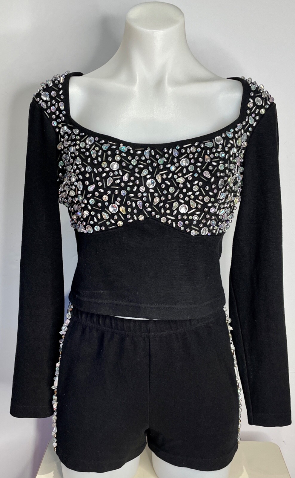 VTG 90’S Y2K CONTEMPO CASUALS BEADED BRA CROP TOP STRETCH HOT PANT SHORT SET*M/L
