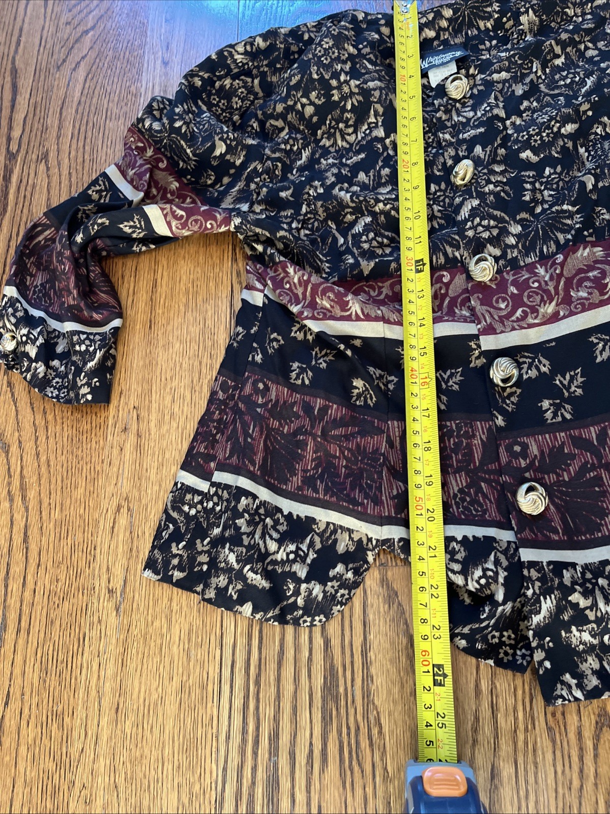Vintage 1970s Black Floral Boho Puff Sleeve Skirt Set Peasant Gold Buttons Sz 8p